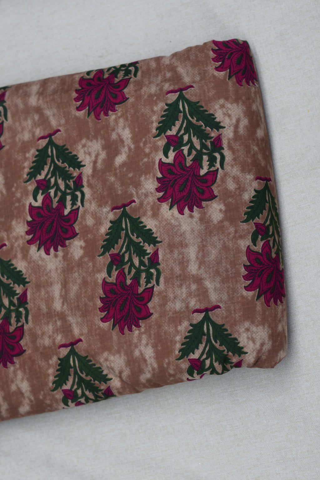 Soft Cotton Floral Dress Material Set – Beige & Magenta | Top & Bottom Fabric