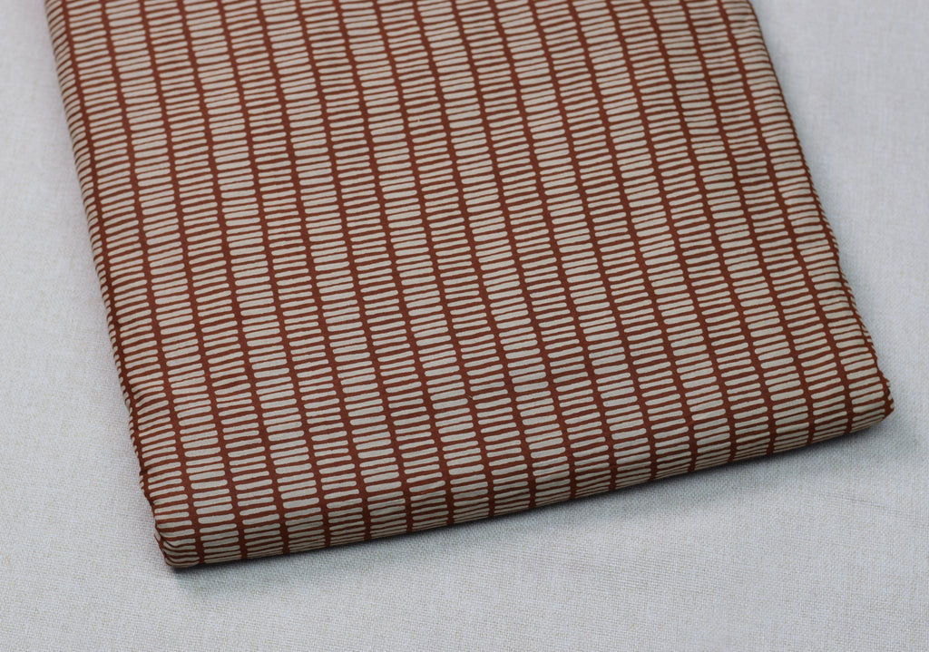 Rust Brown Geometric Print Soft Cotton Dress Material Set (Top & Bottom)