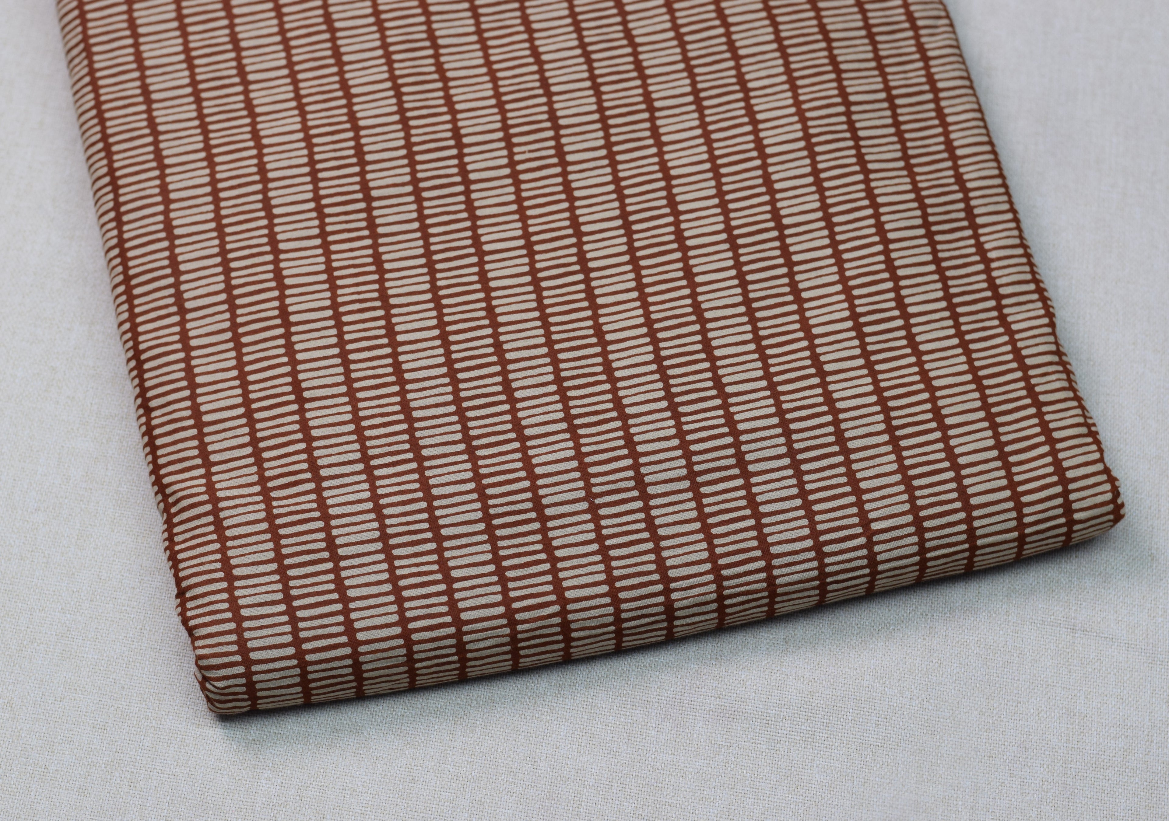 Rust Brown Geometric Print Soft Cotton Dress Material Set (Top & Bottom)