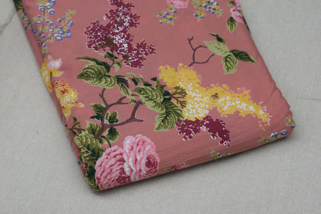 Soft Cotton Floral Print Dress Material Set – Dusty Rose | Top & Bottom Fabric