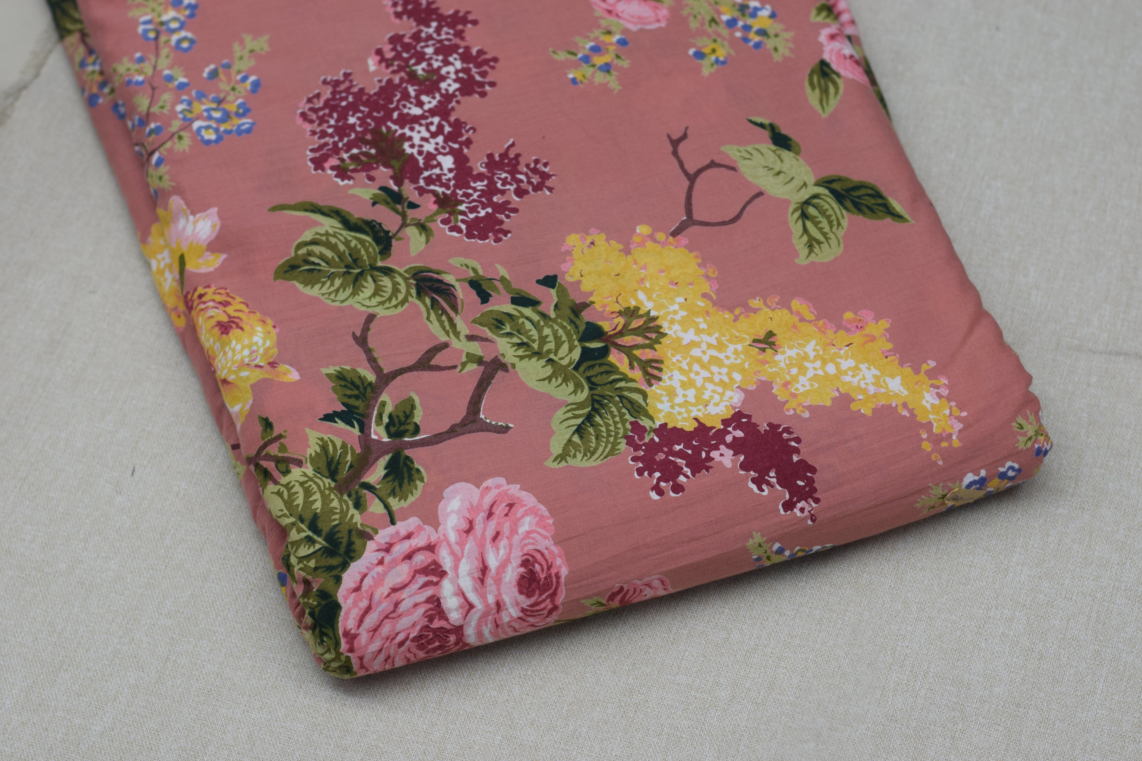 Soft Cotton Floral Print Dress Material Set – Dusty Rose | Top & Bottom Fabric