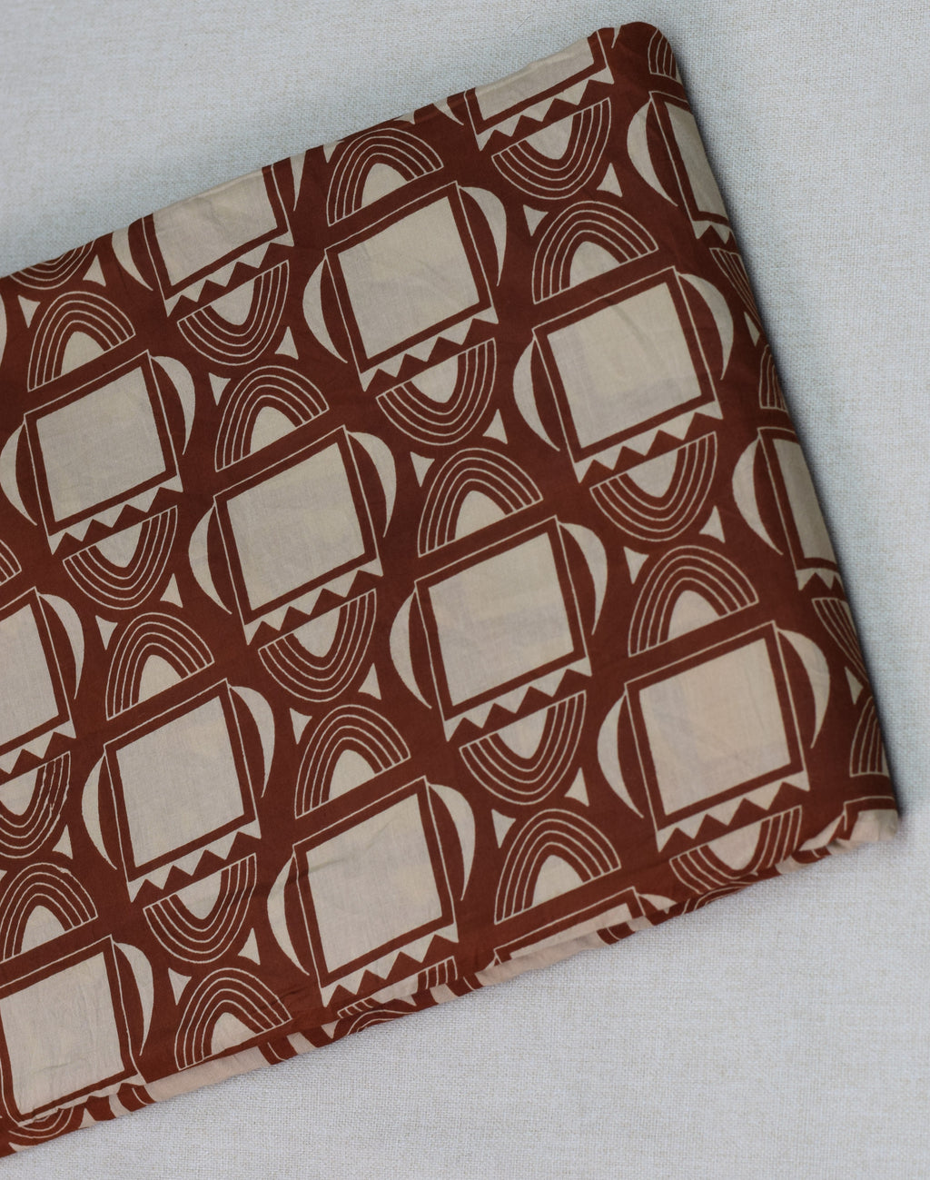 Rust Brown Geometric Print Soft Cotton Dress Material Set (Top & Bottom)