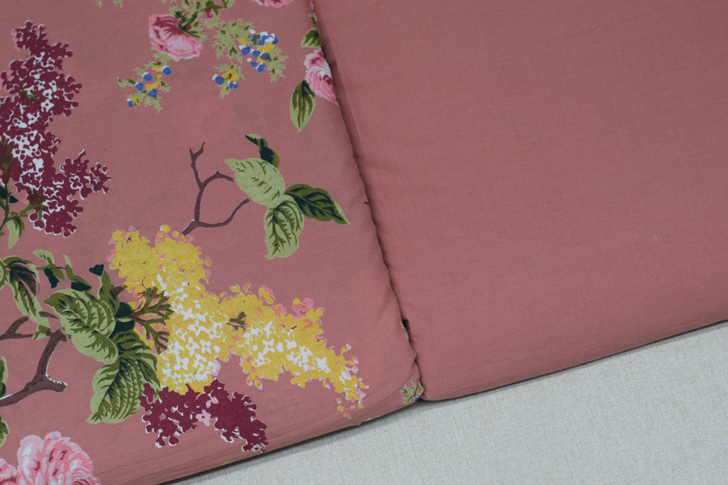 Soft Cotton Floral Print Dress Material Set – Dusty Rose | Top & Bottom Fabric