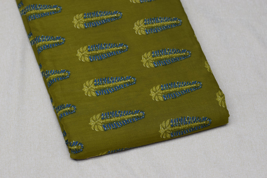 Olive Green Soft Cotton Printed Dress Material Set – Top & Bottom | 44" Width