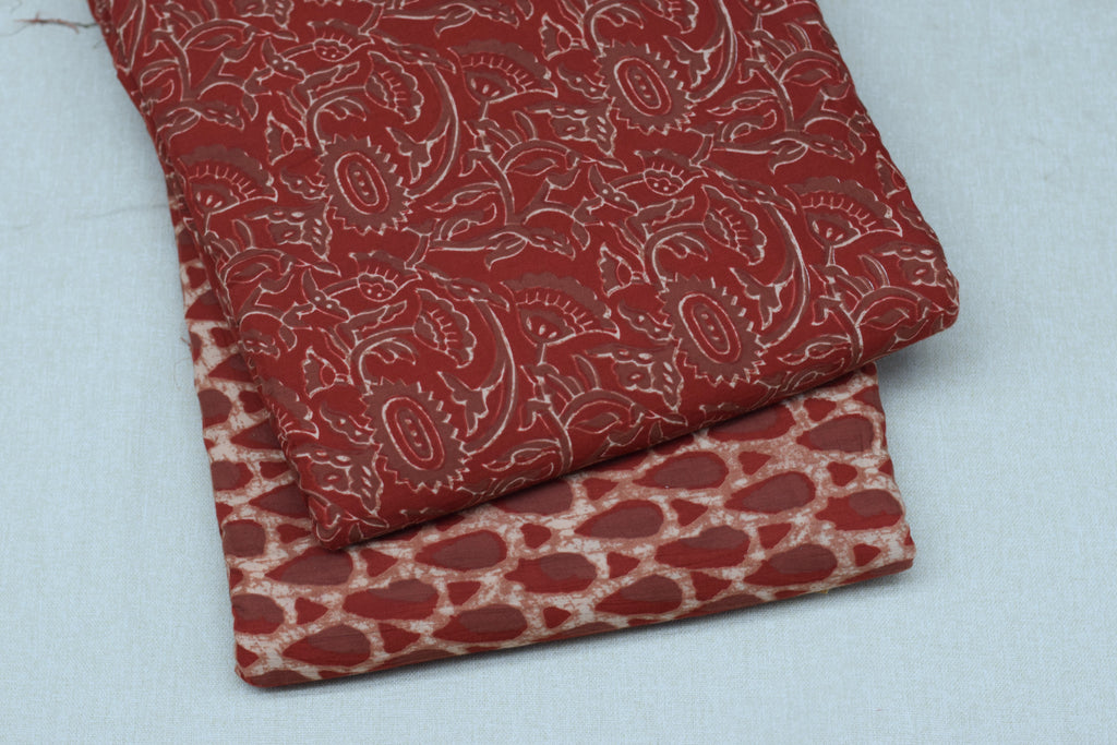 Soft Cotton Rust Red Printed Dress Material Set – Top &Bottom Fabric (44" Width)