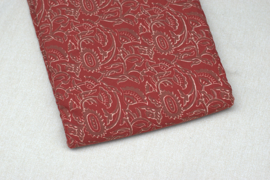 Soft Cotton Rust Red Printed Dress Material Set – Top &Bottom Fabric (44" Width)