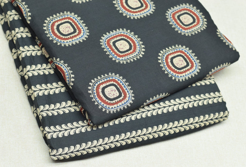 Soft Cotton Charcoal Grey Geometric Print Dress Material Set (Top & Bottom)