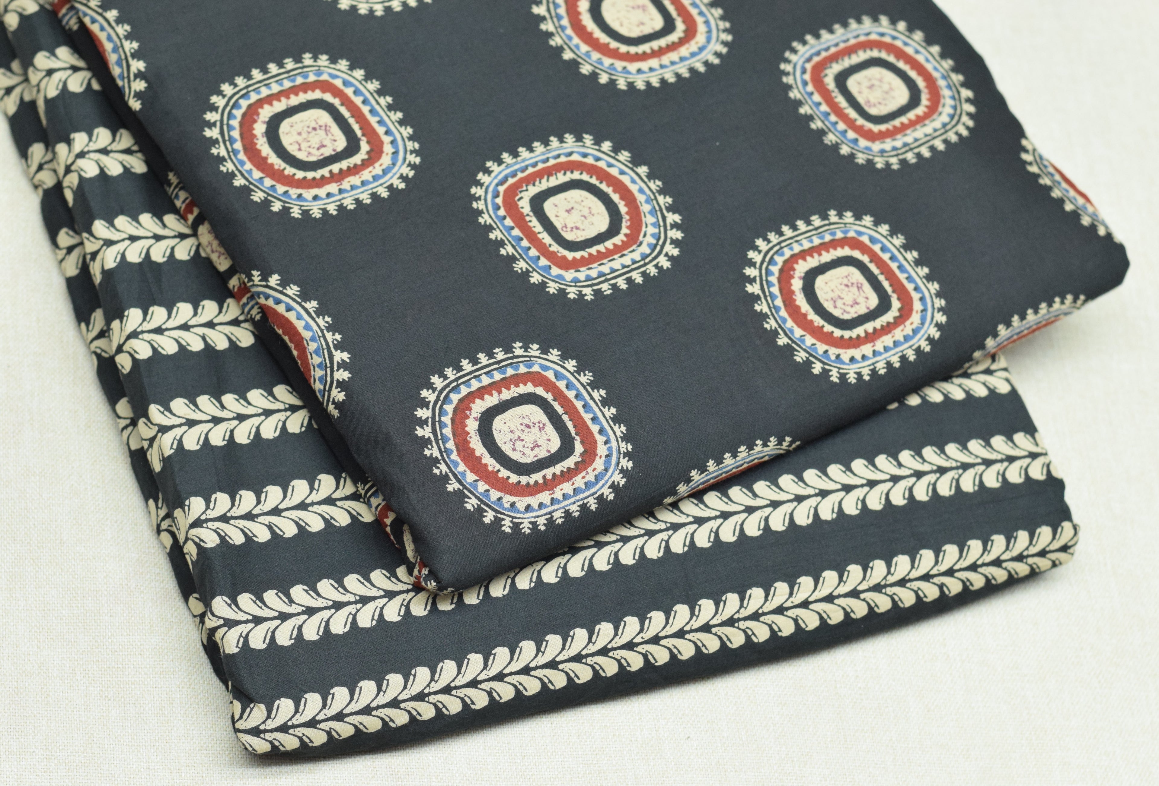 Soft Cotton Charcoal Grey Geometric Print Dress Material Set (Top & Bottom)