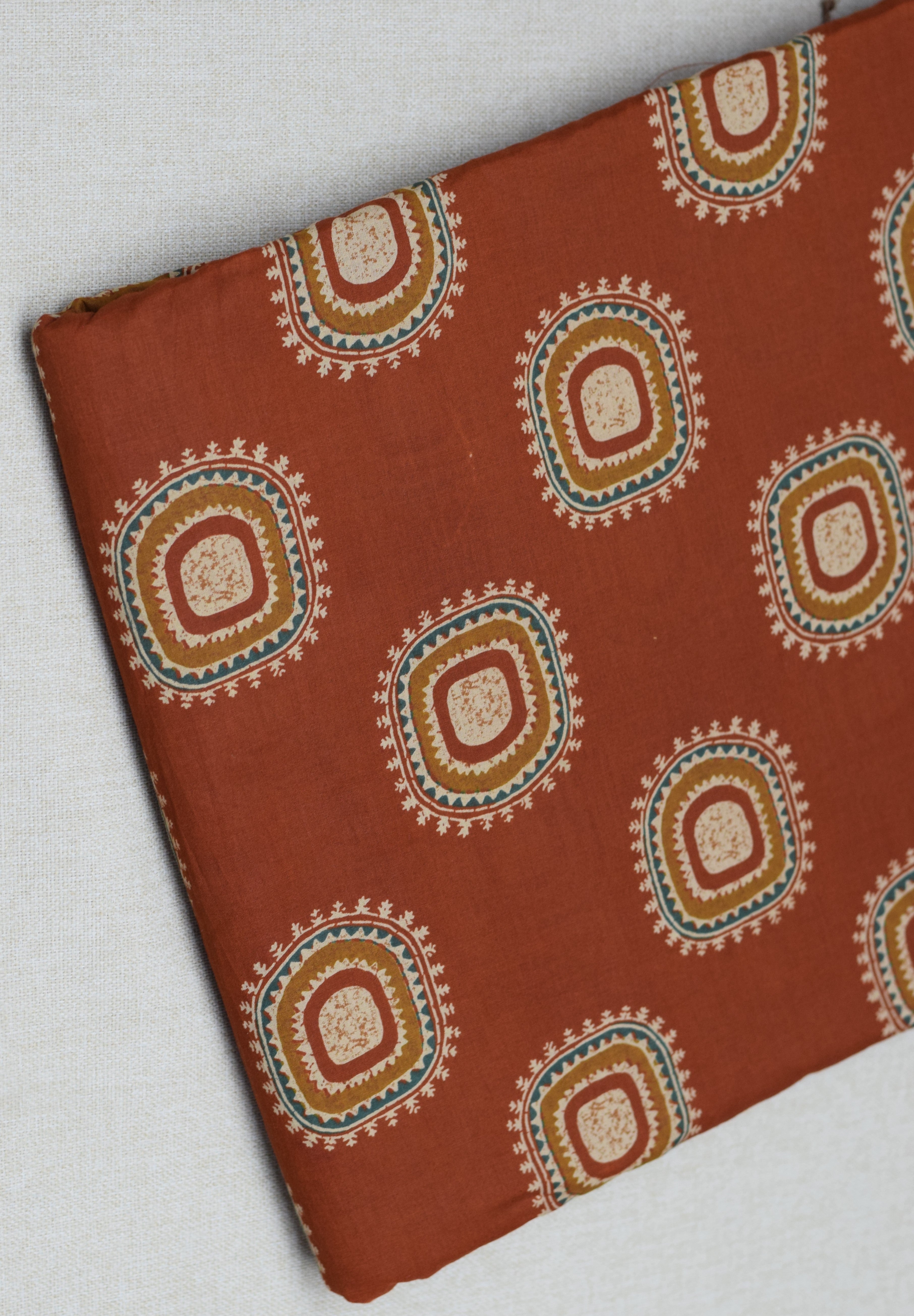 Rust Brown Geometric Print Soft Cotton Dress Material Set
