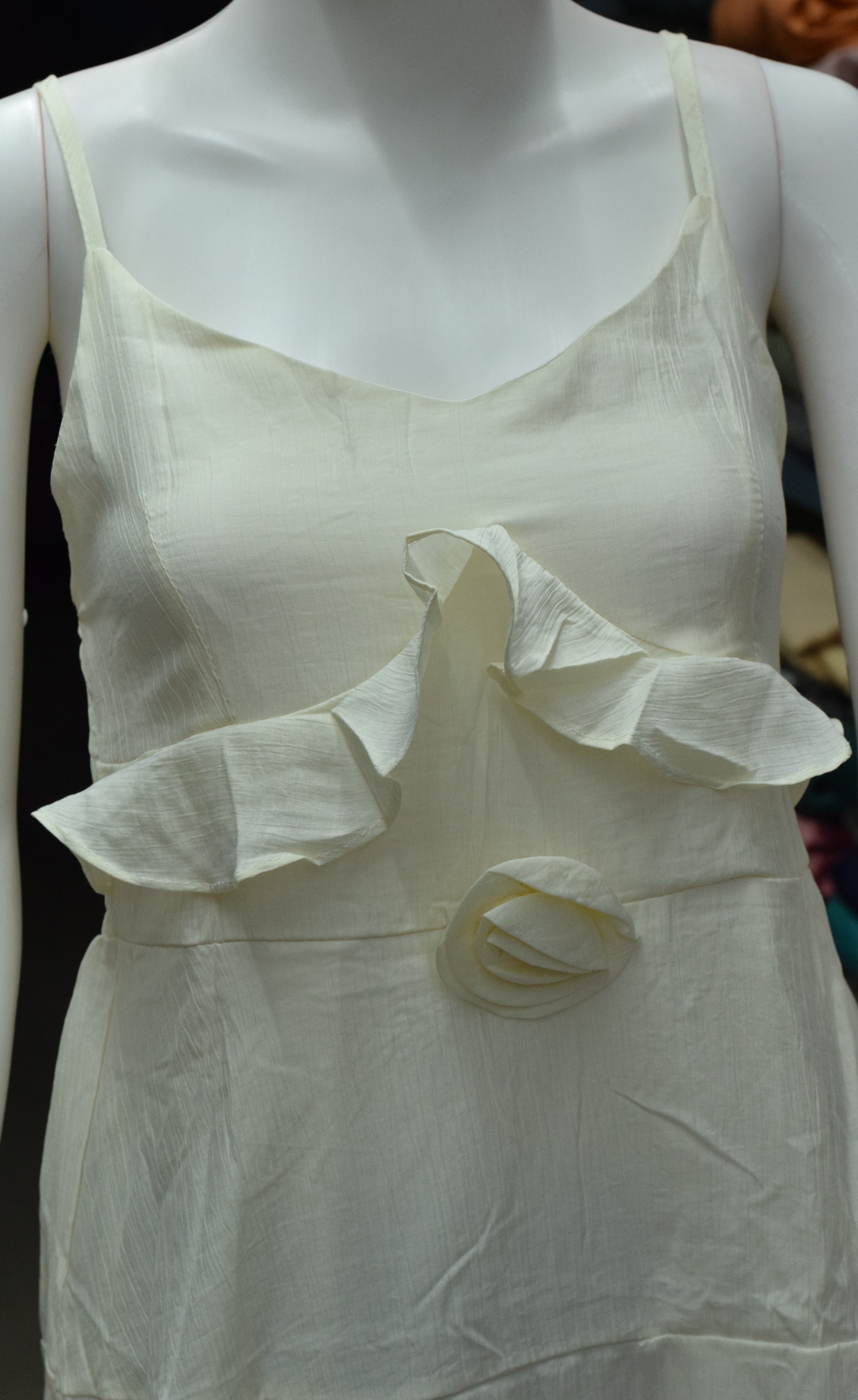 Imported Free Size Layered Maxi Frock with Floral Ruffle Detail – Off White