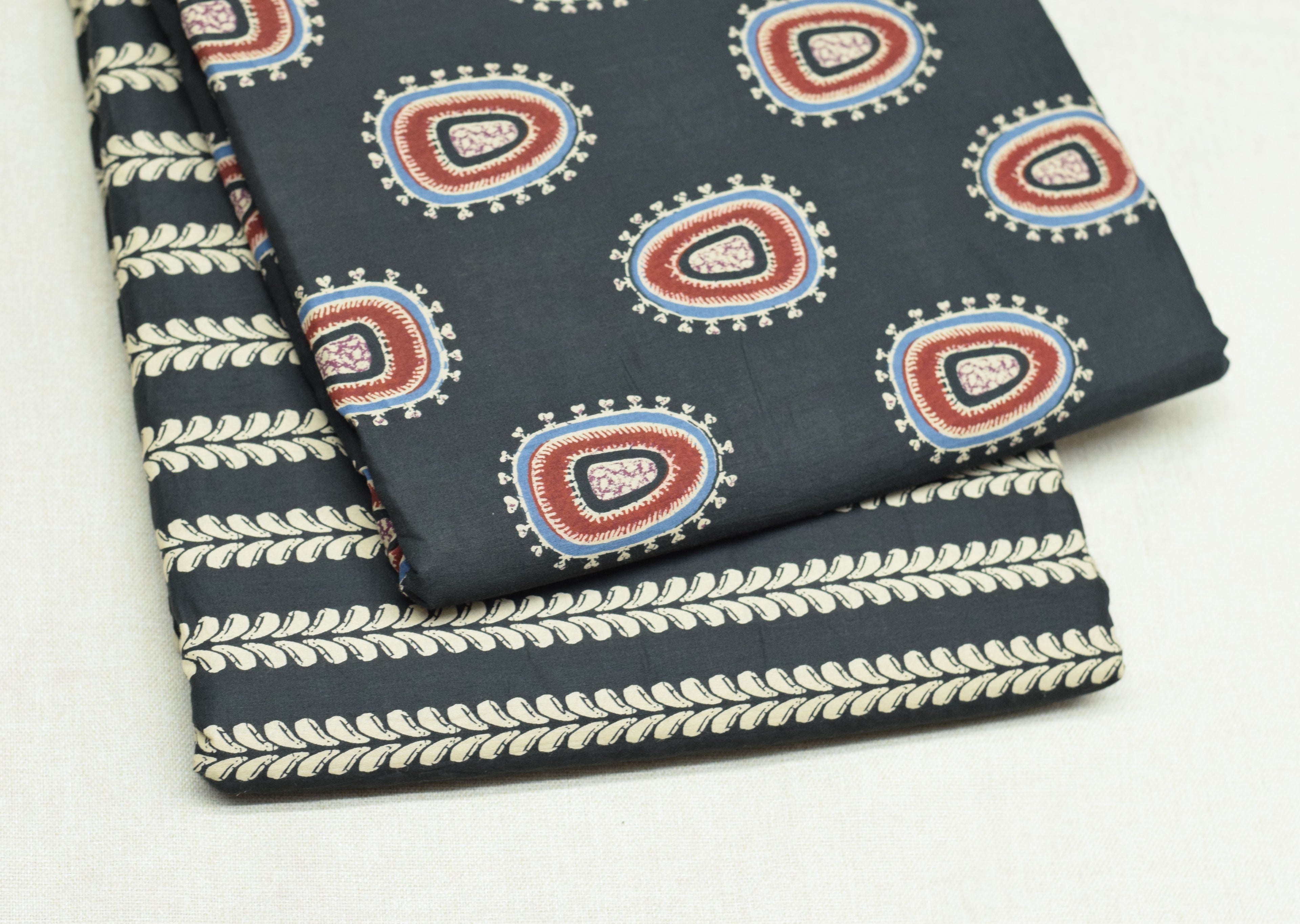 Soft Cotton Paisley Print Dress Material Set – Charcoal Grey Top & Bottom Fabric
