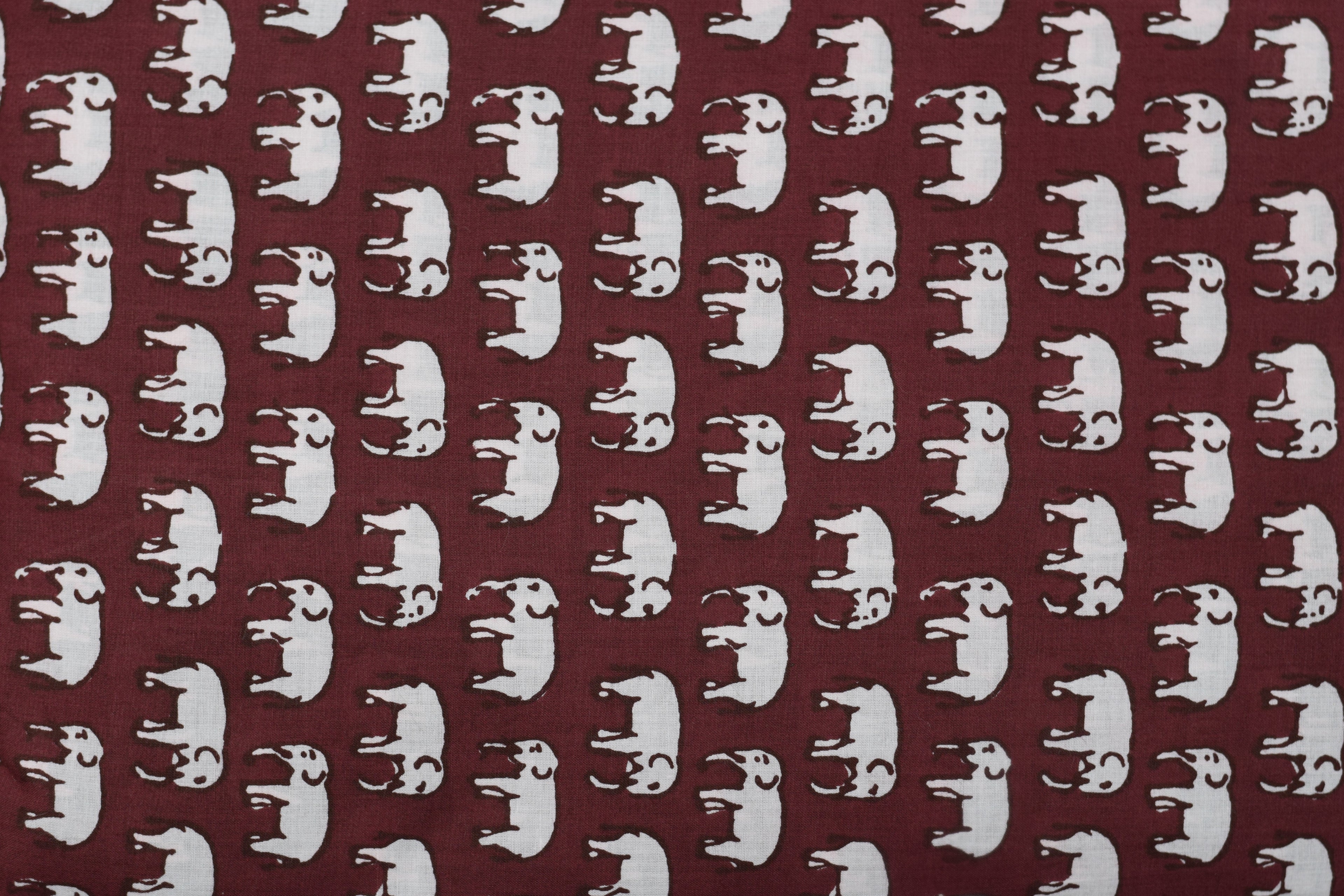 Maroon Elephant Print Soft Cotton Top Material – 44" Width | 2.5 Meter Fabric for Kurti & Tops