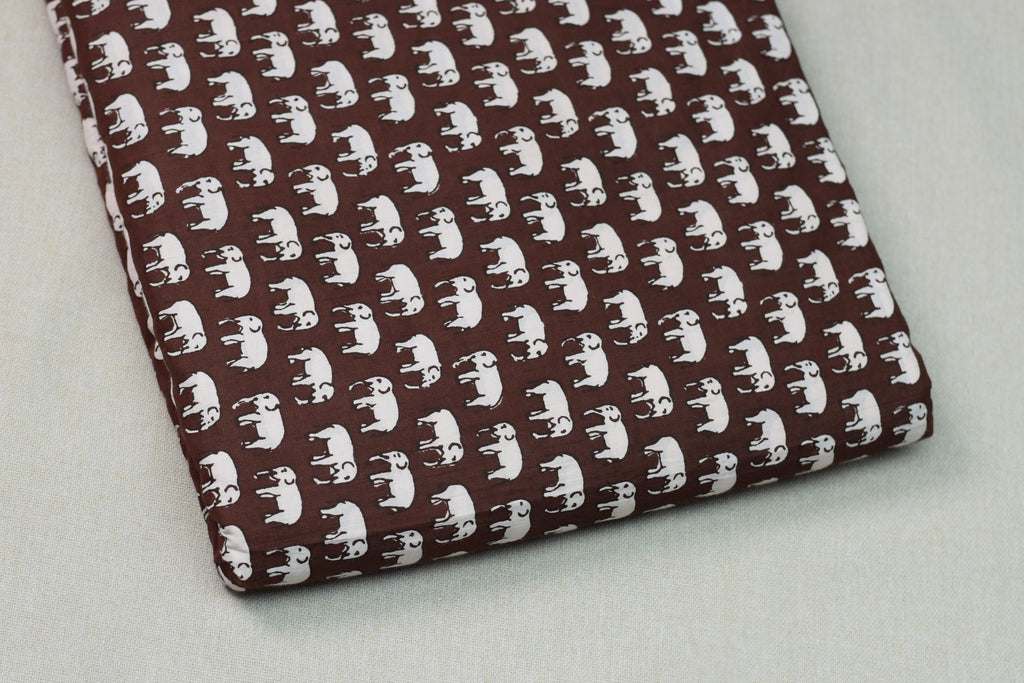Soft Cotton Brown Elephant Print Top Fabric – 44" Width | 2.5 Meter Unstitched Material