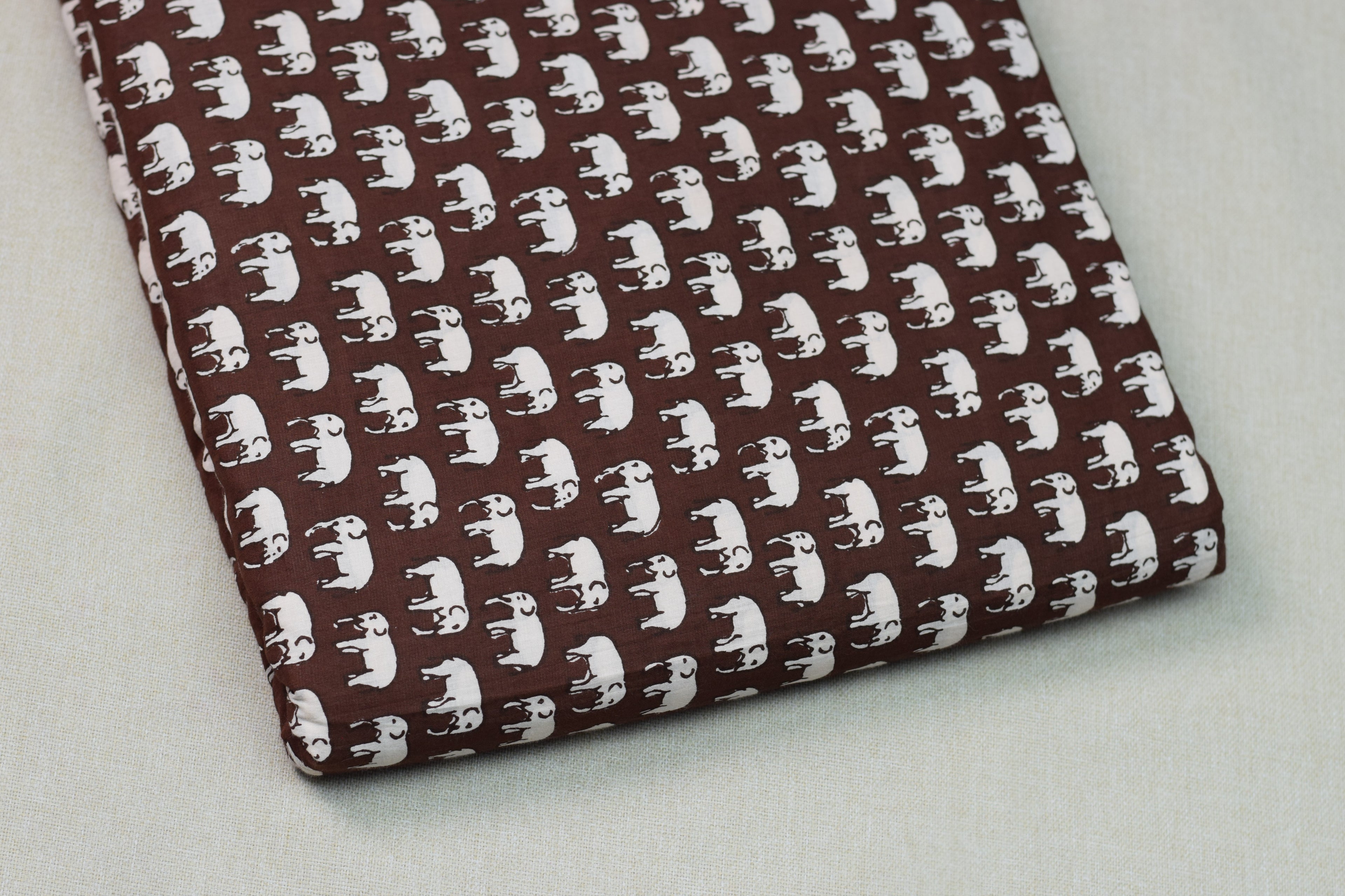 Soft Cotton Brown Elephant Print Top Fabric – 44" Width | 2.5 Meter Unstitched Material