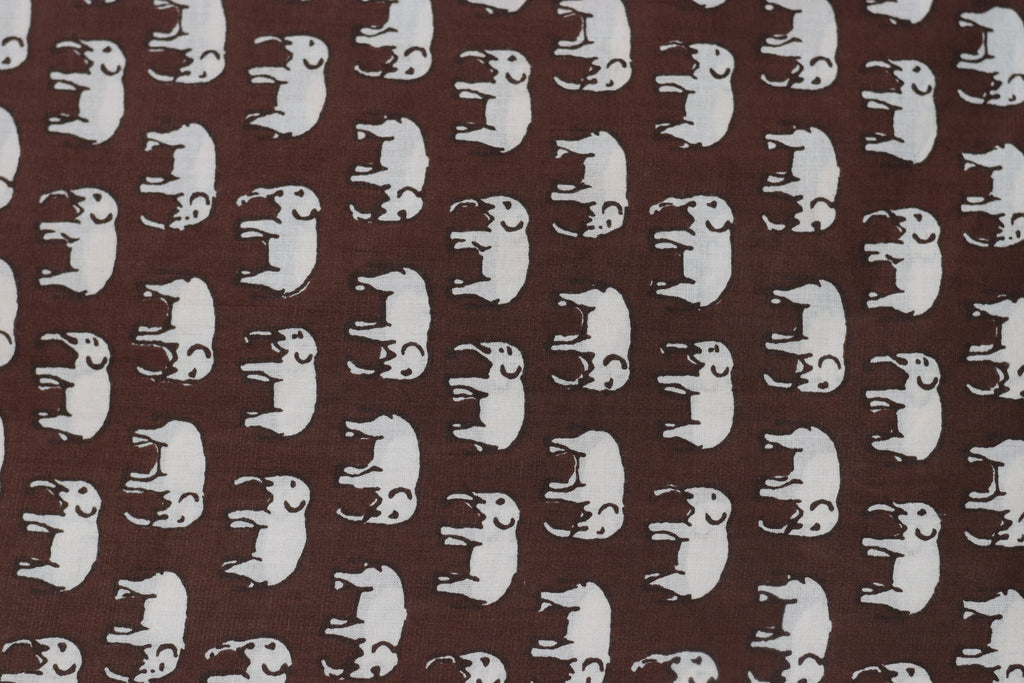 Soft Cotton Brown Elephant Print Top Fabric – 44" Width | 2.5 Meter Unstitched Material