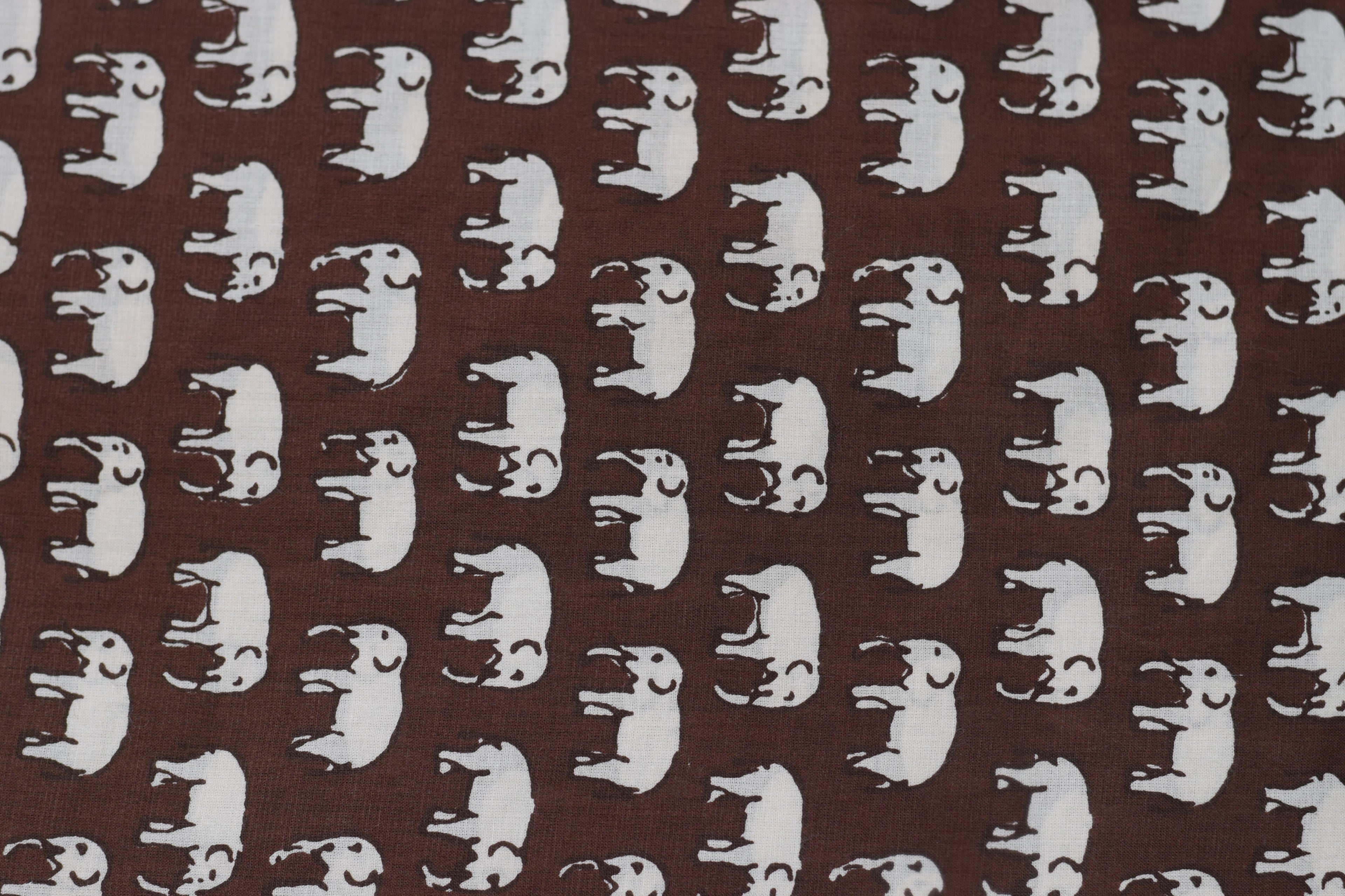 Soft Cotton Brown Elephant Print Top Fabric – 44" Width | 2.5 Meter Unstitched Material