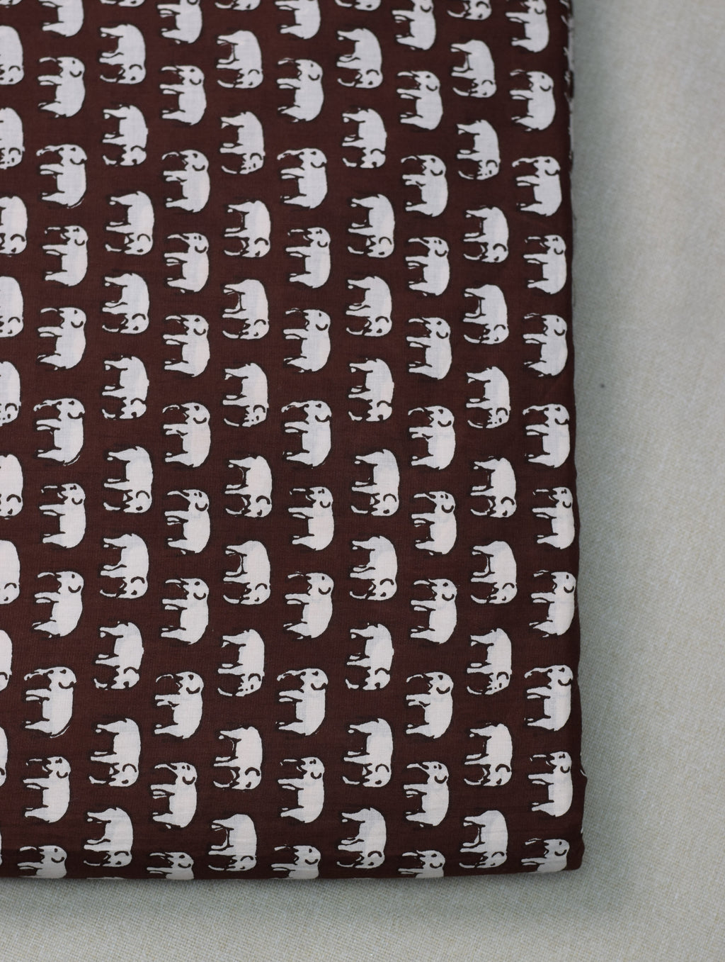 Soft Cotton Brown Elephant Print Top Fabric – 44" Width | 2.5 Meter Unstitched Material