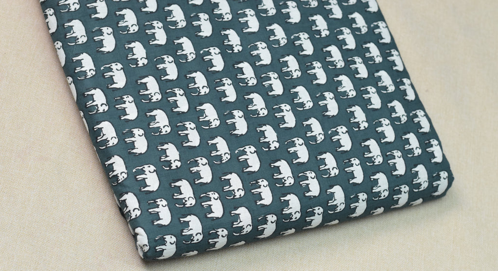 Soft Cotton Elephant Print Fabric – Teal Blue | 44" Width | Top Material (2.50 Meters)