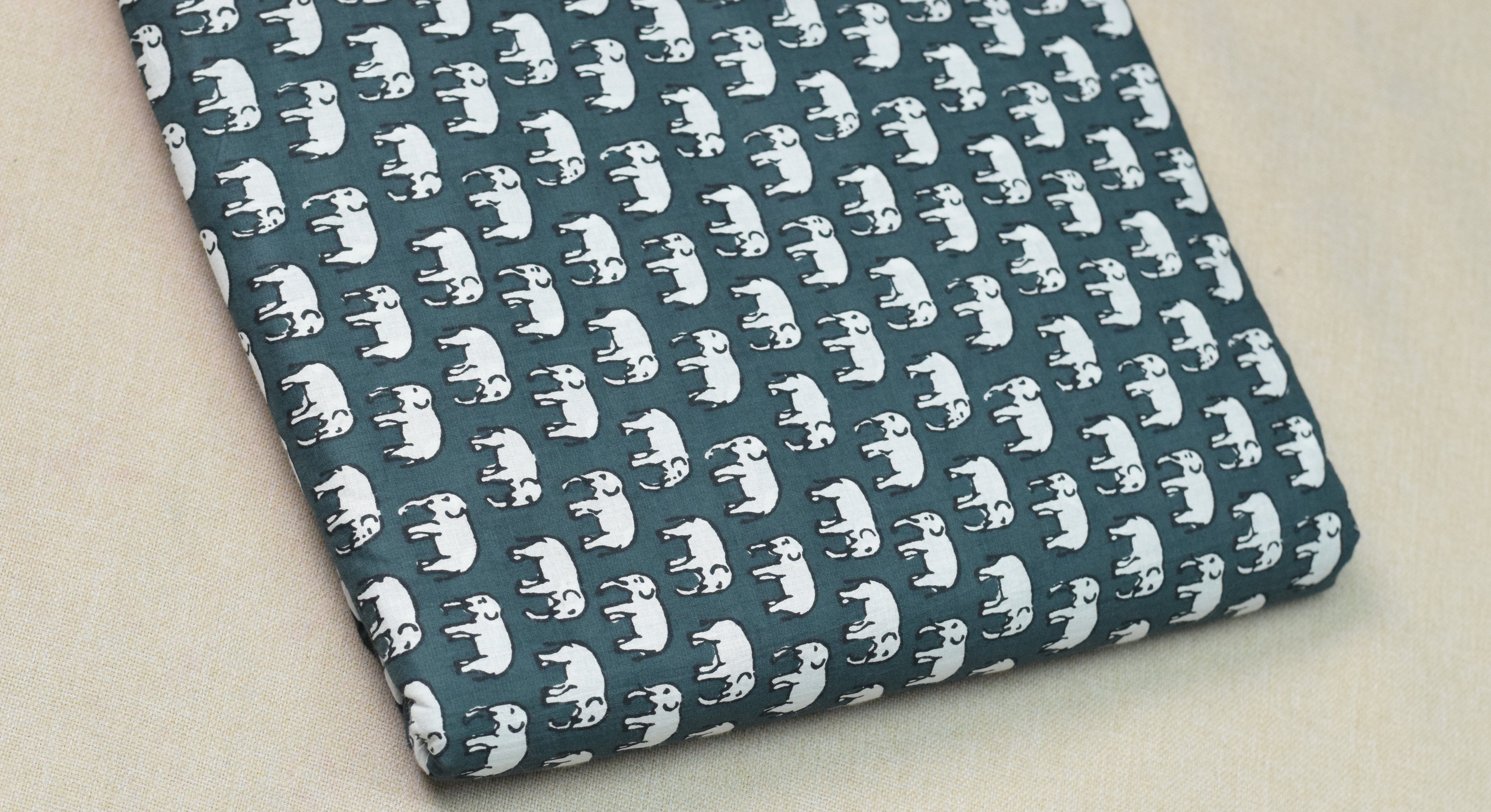 Soft Cotton Elephant Print Fabric – Teal Blue | 44" Width | Top Material (2.50 Meters)