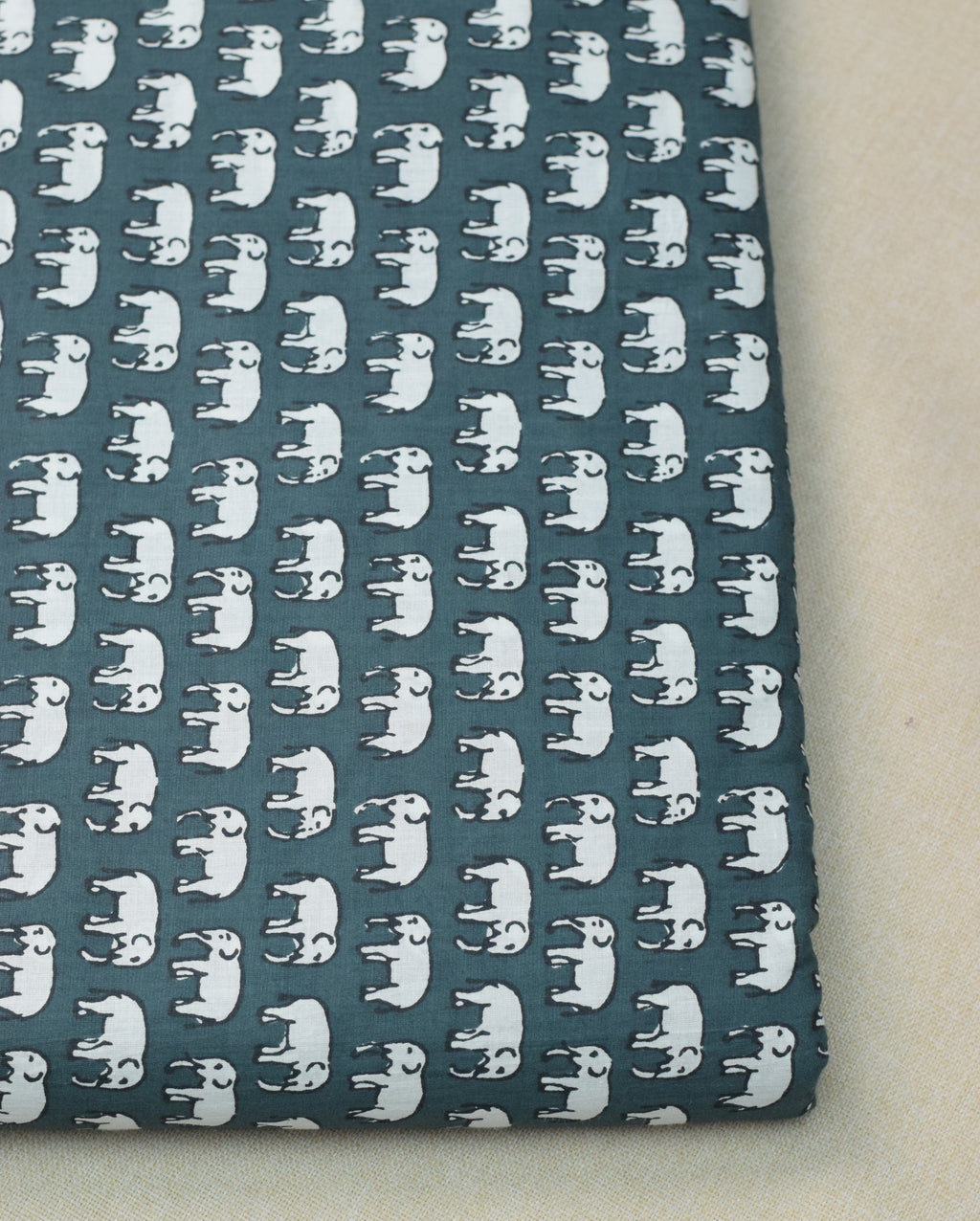 Soft Cotton Elephant Print Fabric – Teal Blue | 44" Width | Top Material (2.50 Meters)