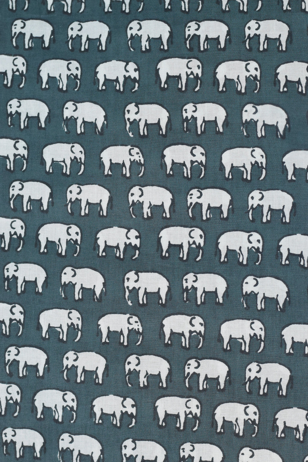 Soft Cotton Elephant Print Fabric – Teal Blue | 44" Width | Top Material (2.50 Meters)