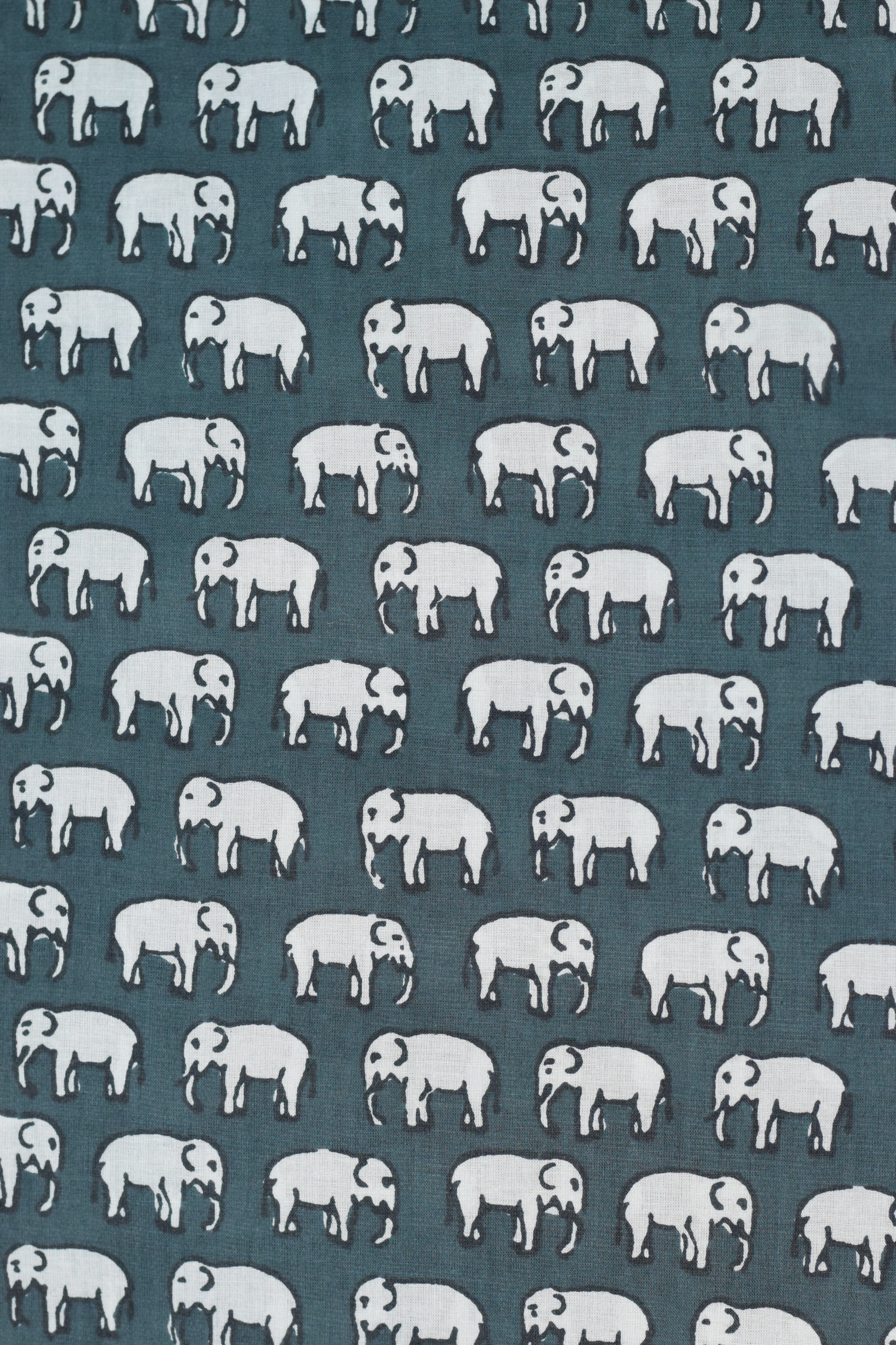 Soft Cotton Elephant Print Fabric – Teal Blue | 44" Width | Top Material (2.50 Meters)