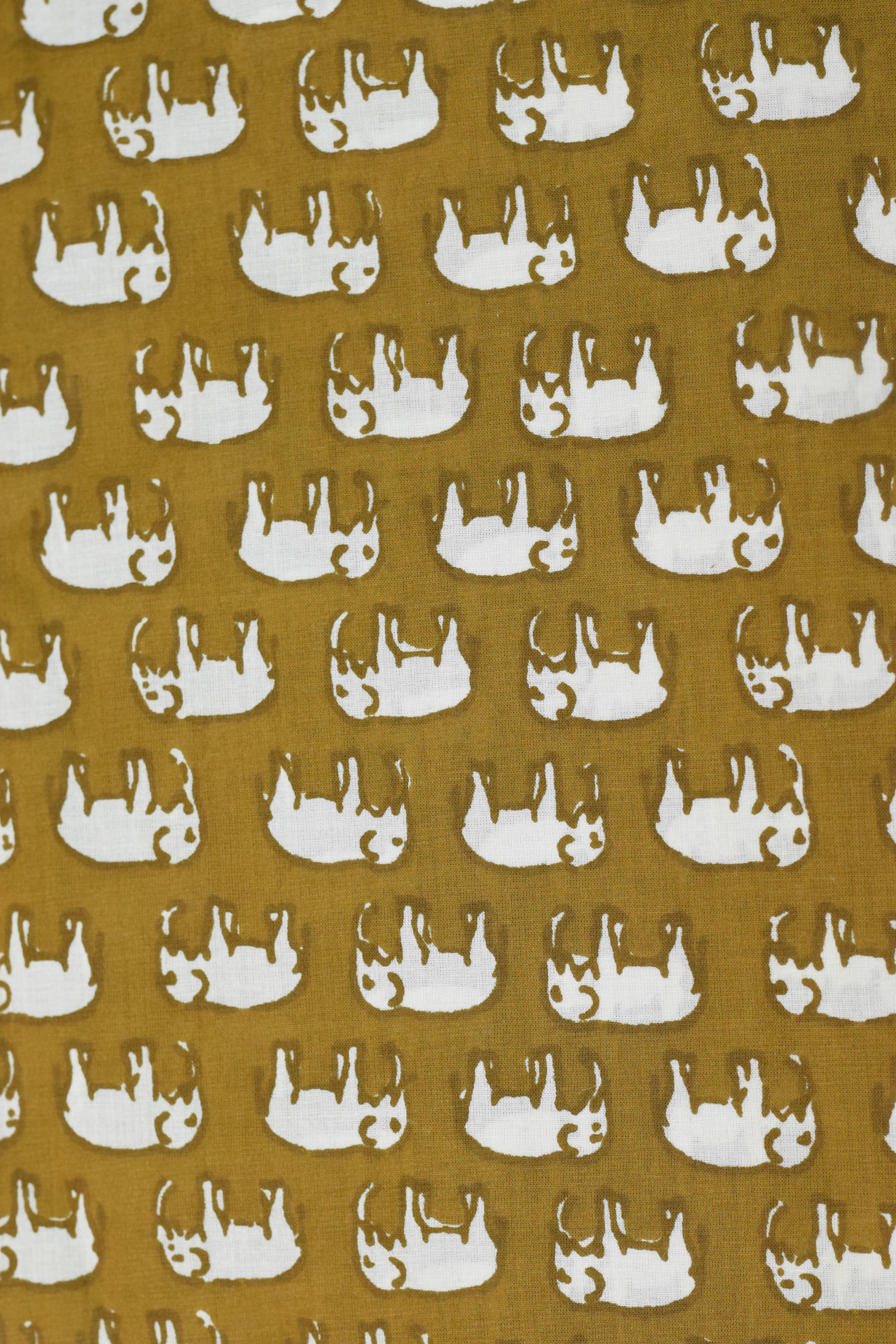 Soft Cotton Mustard Elephant Print Fabric – 44" Width | 2.50 Meter Top Material for Women