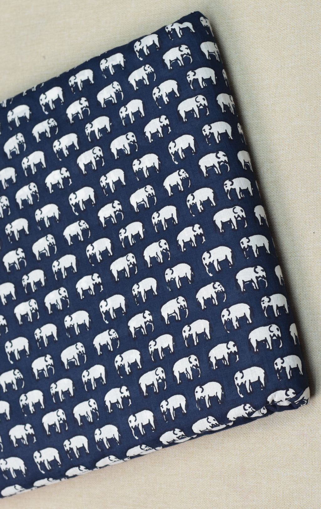 Navy Blue Elephant Print Soft Cotton Fabric – 44" Width | 2.5 Meter Top Material