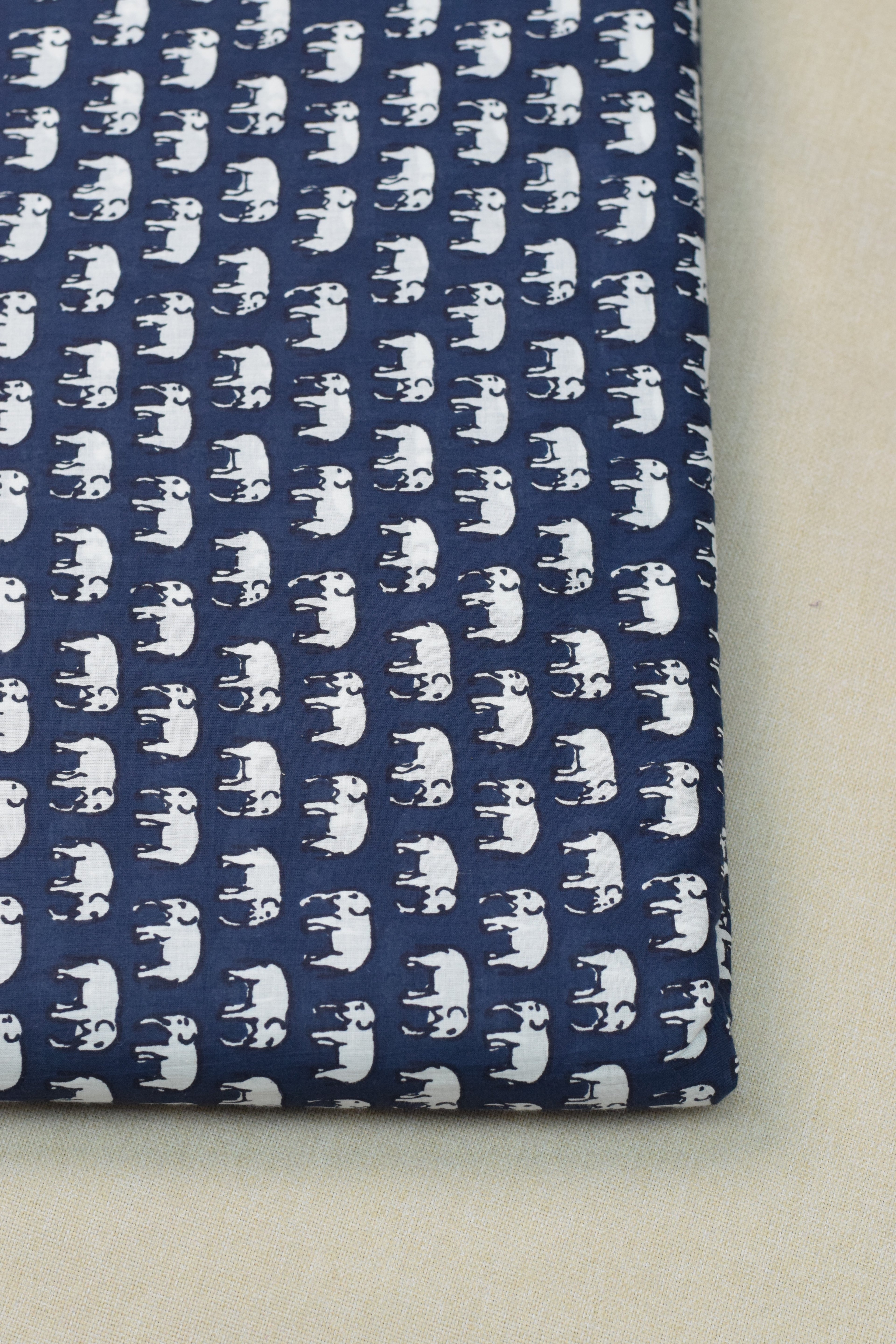Navy Blue Elephant Print Soft Cotton Fabric – 44" Width | 2.5 Meter Top Material