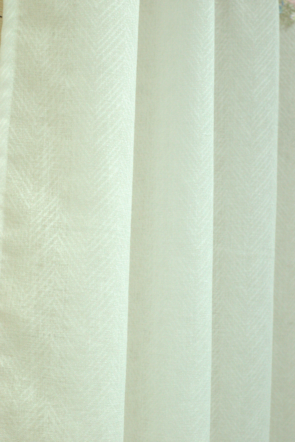 Elegant White Semi Linen Door Curtain with Floral Lace Embroidery – 4 x 7 Feet