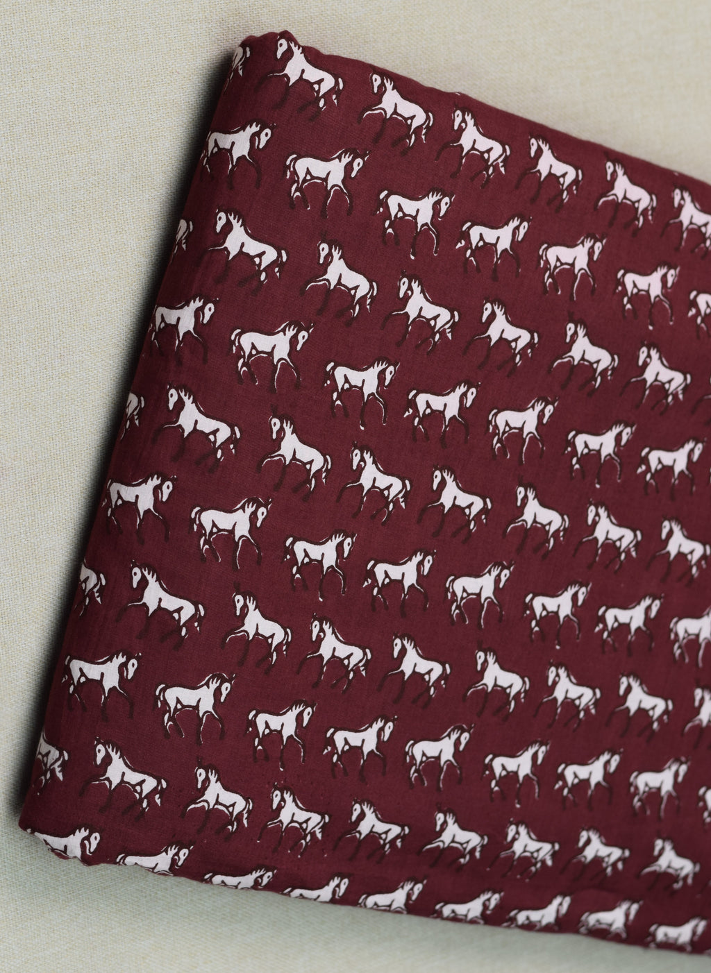 Maroon Horse Print Soft Cotton Top Material – 44" Width | 2.5 Meter Unstitched Fabric