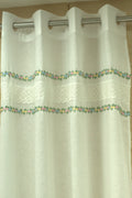 4x7 Semi Linen Door Curtain with Floral Embroidery & Lace Border – White