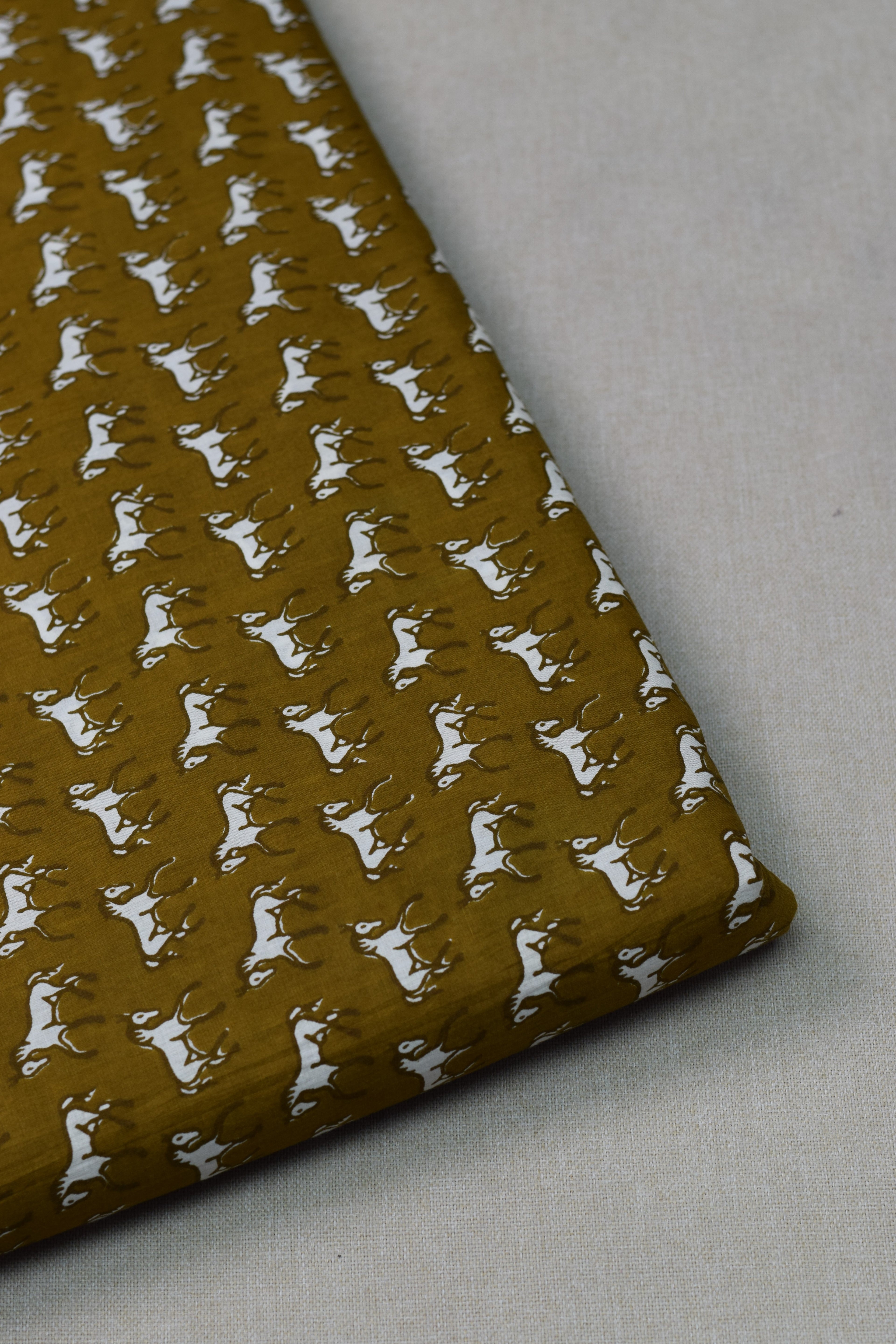 Mustard Yellow Horse Print Soft Cotton Top Material – 44" Width | 2.50 Meter Fabric