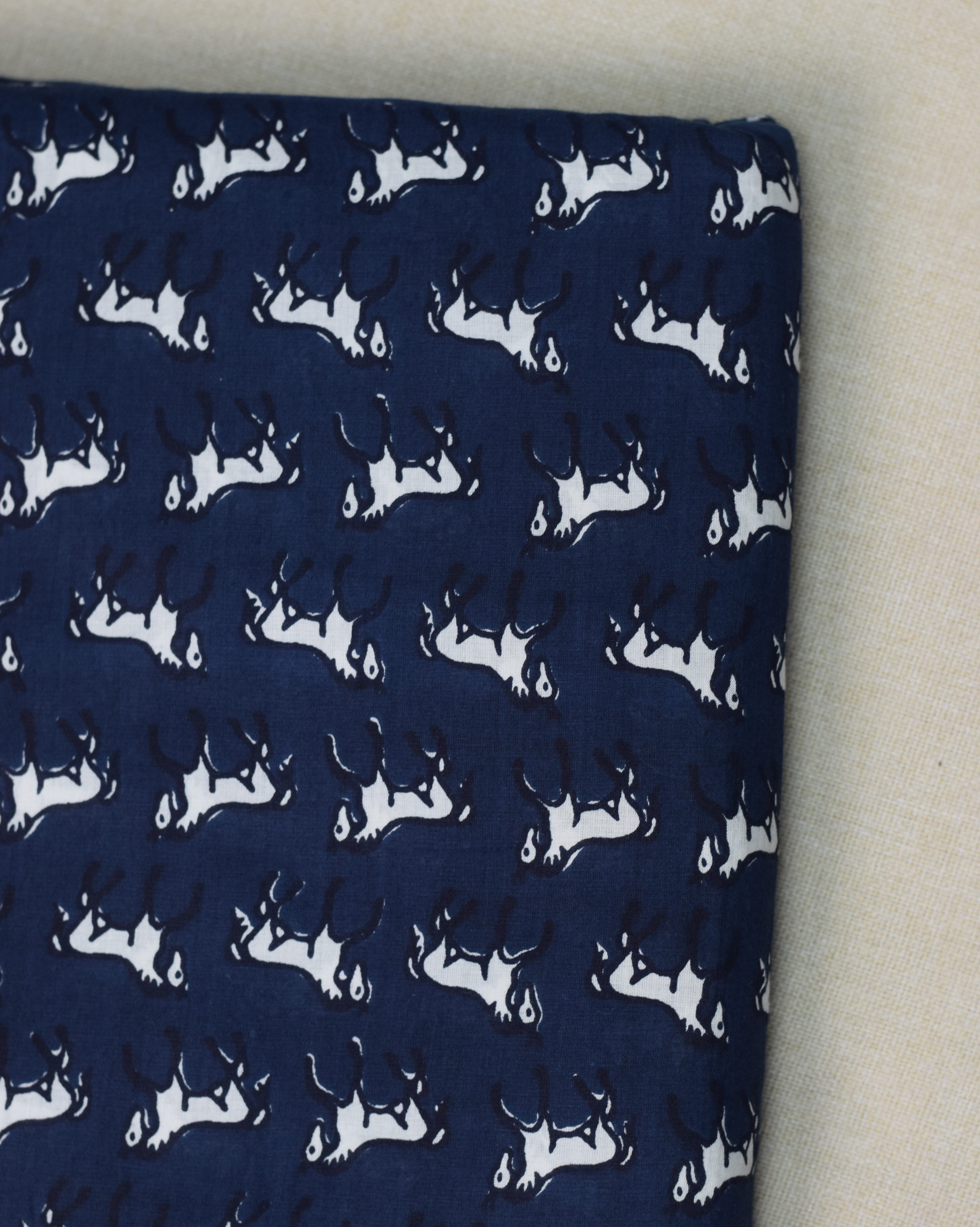 Navy Blue Horse Print Soft Cotton Top Material – 44" Width | 2.5 Meter Fabric