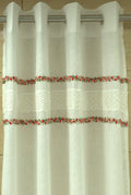 4x7 Semi Linen Door Curtain with Floral Embroidery & Lace Border – White