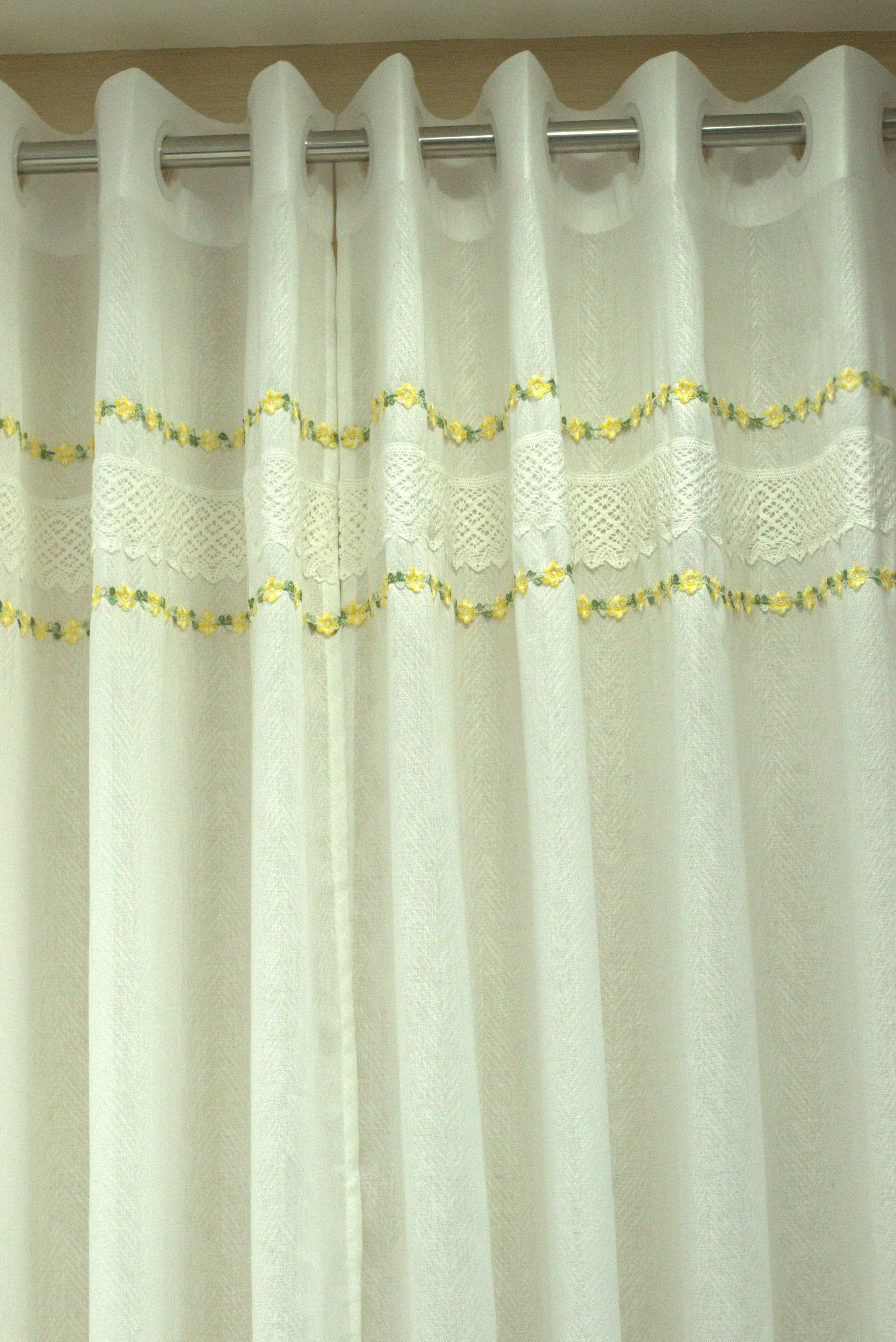 Elegant Floral Lace Semi Linen Door Curtain – 4 x 7 Feet | Eyelet Window & Door Curtain