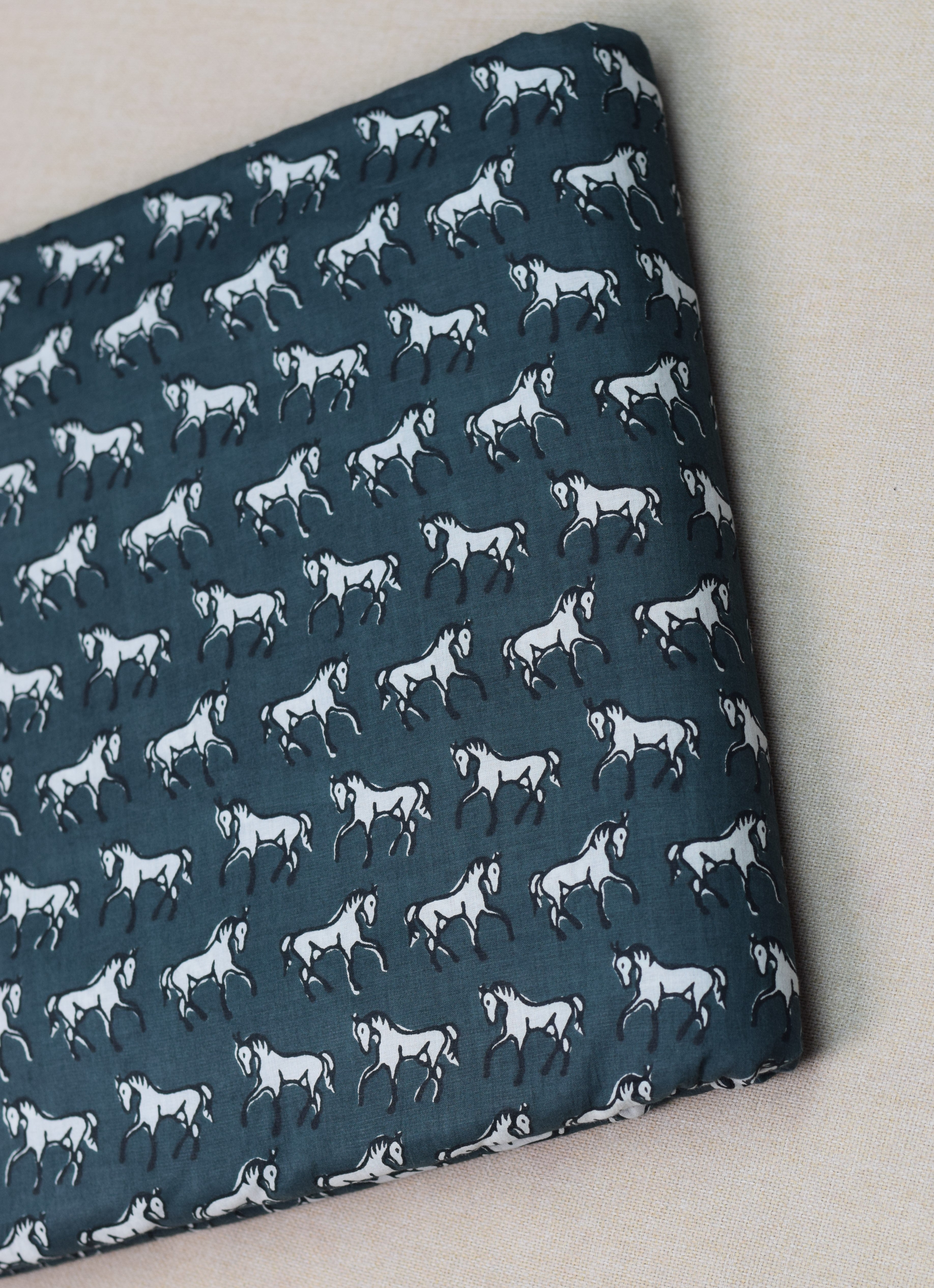 Blue Horse Print Soft Cotton Top Material – 2.50 Meters | 44" Width