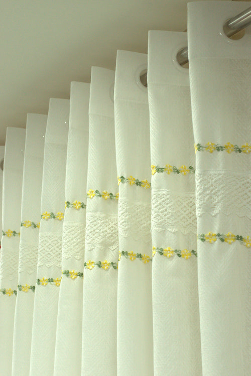 Elegant Floral Lace Semi Linen Door Curtain – 4 x 7 Feet | Eyelet Window & Door Curtain