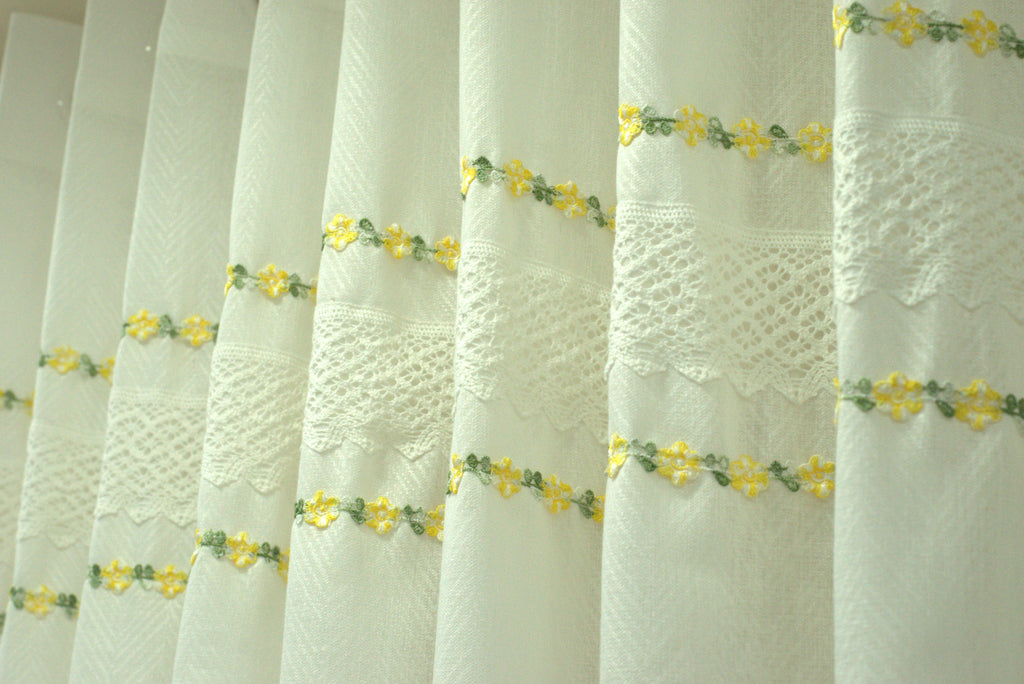 Elegant Floral Lace Semi Linen Door Curtain – 4 x 7 Feet | Eyelet Window & Door Curtain