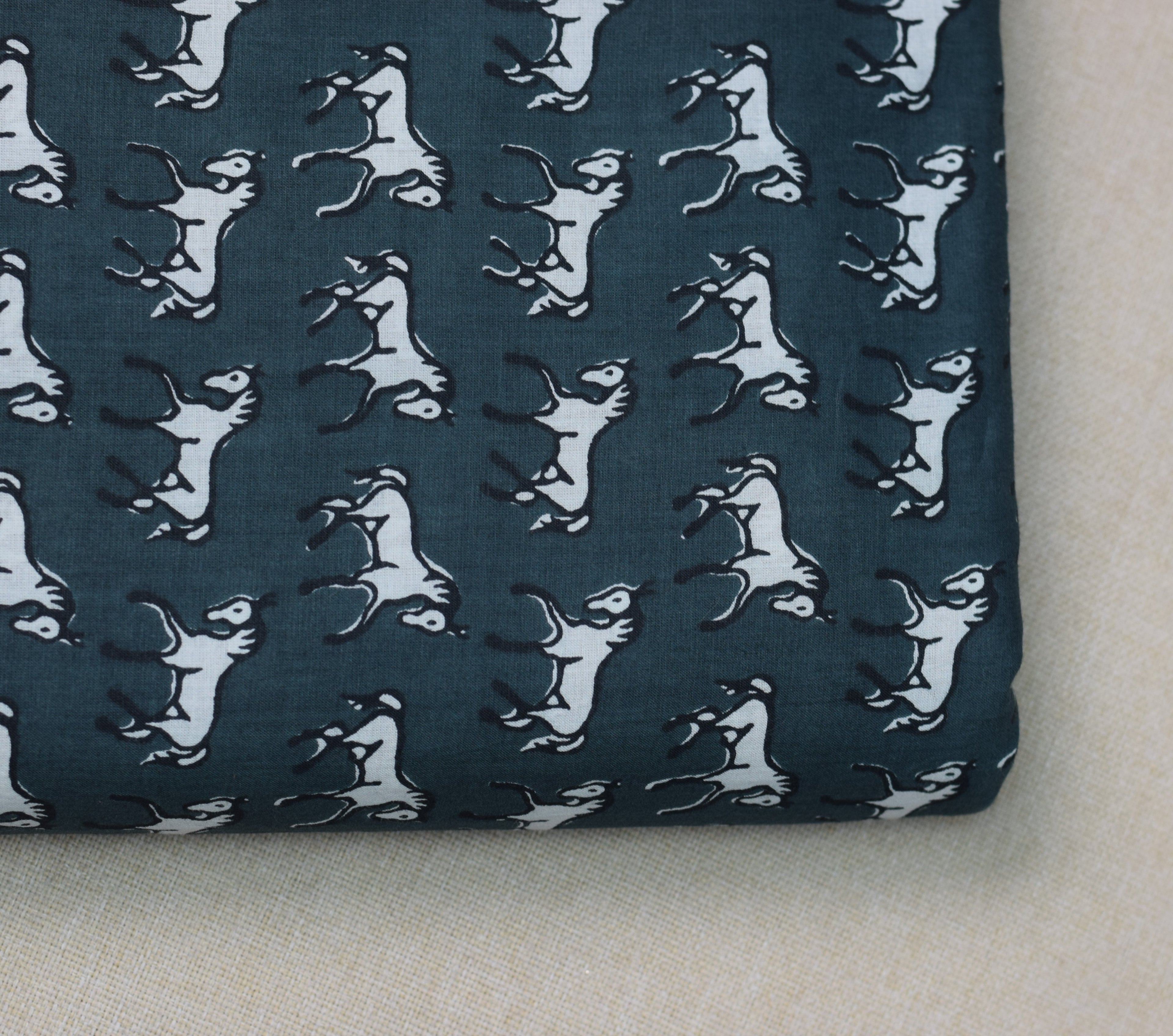 Blue Horse Print Soft Cotton Top Material – 2.50 Meters | 44" Width