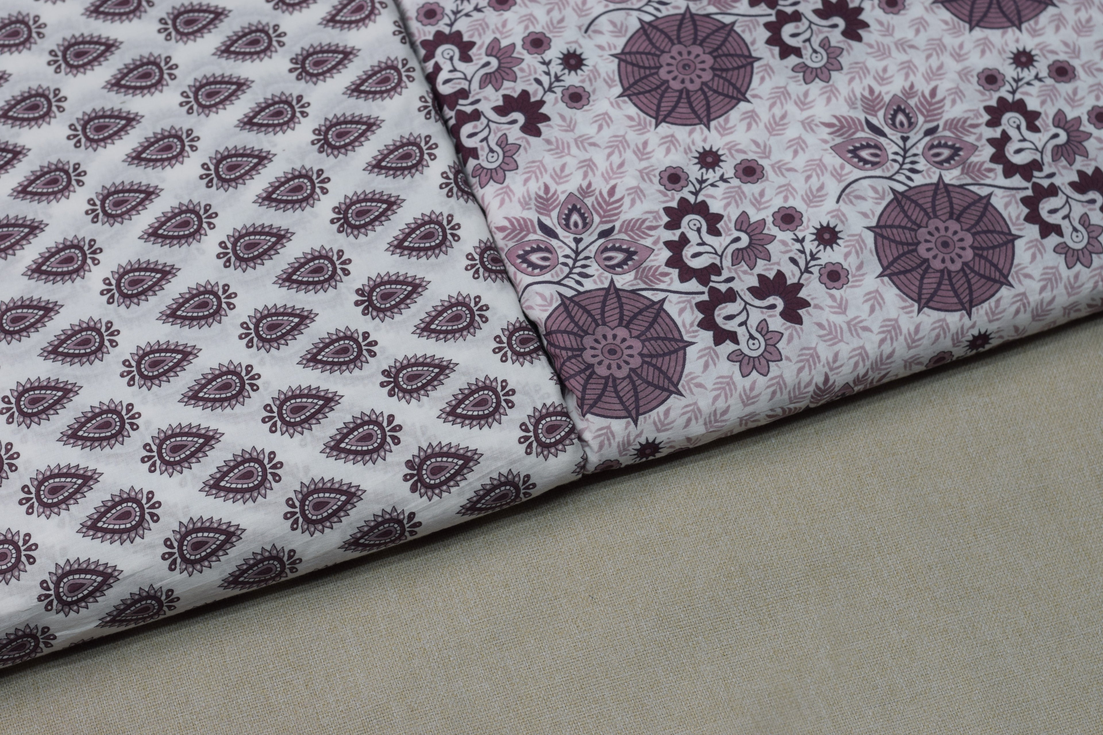 Soft Cotton Floral Print Dress Material Set – Mauve & White | Top 2.5m + Bottom 2m | 44" Width