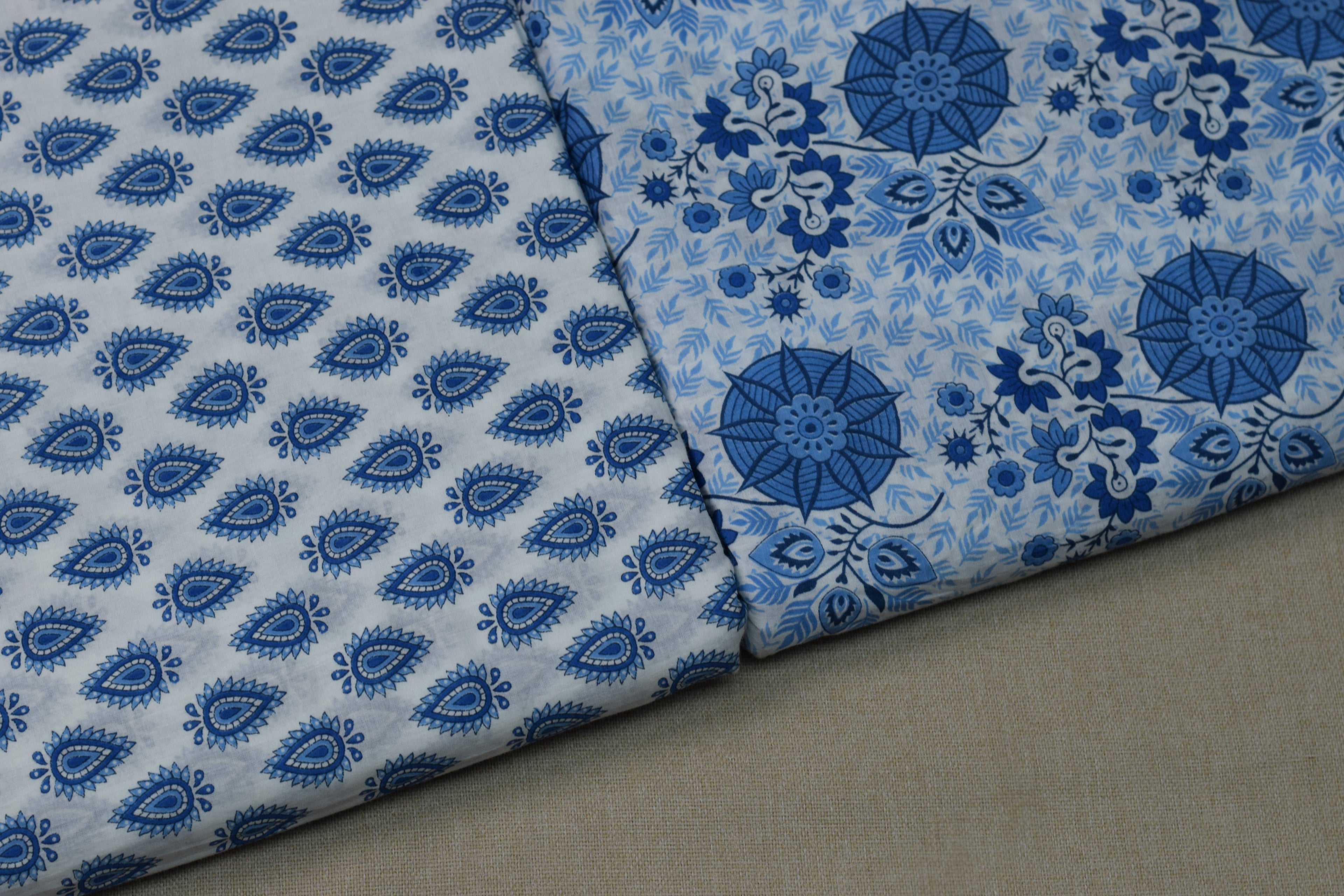 Soft Cotton Blue Floral Printed Dress Material Set – Top & Bottom Fabric | 44" Width