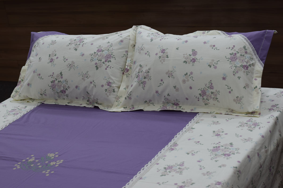 Premium Embroidered Lavender Floral Print King/Queen Bedsheet Set – Nushio by Pulpel