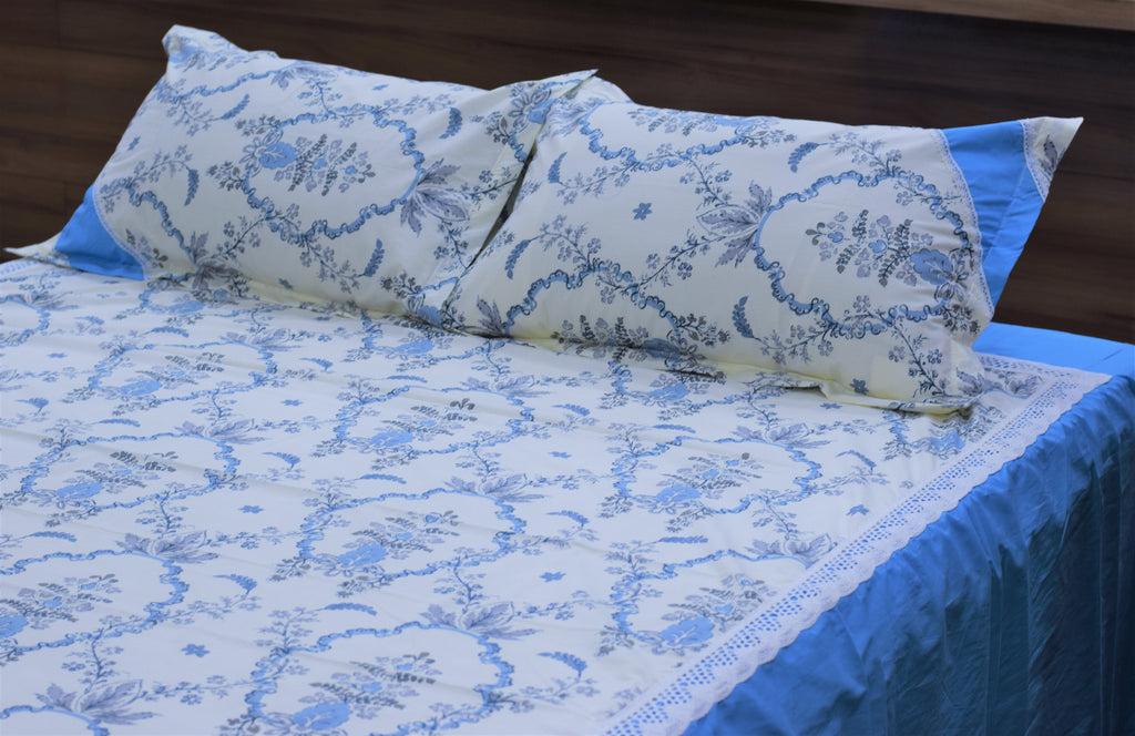 King Size Blue Floral Bedspread Set with Matching Pillow Covers – Nushio by Pulpel