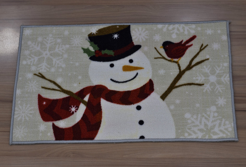 Winter Snowman & Cardinal Floor Mat – 70 x 40 cm | Christmas & Seasonal Home Décor Mat