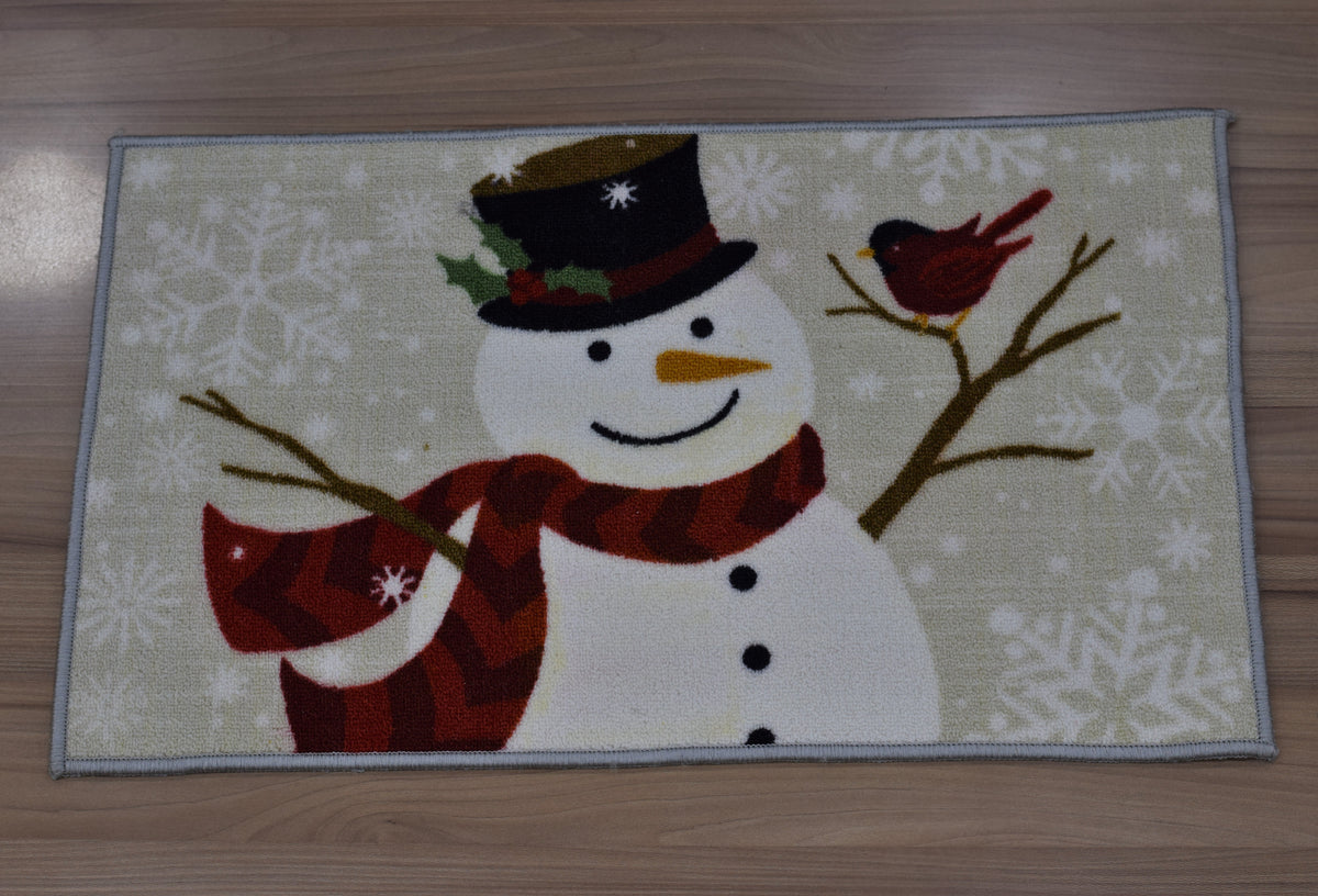 Winter Snowman & Cardinal Floor Mat – 70 x 40 cm | Christmas & Seasonal Home Décor Mat