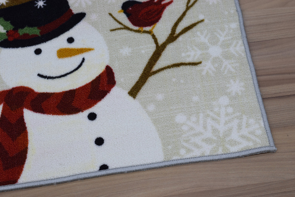 Winter Snowman & Cardinal Floor Mat – 70 x 40 cm | Christmas & Seasonal Home Décor Mat