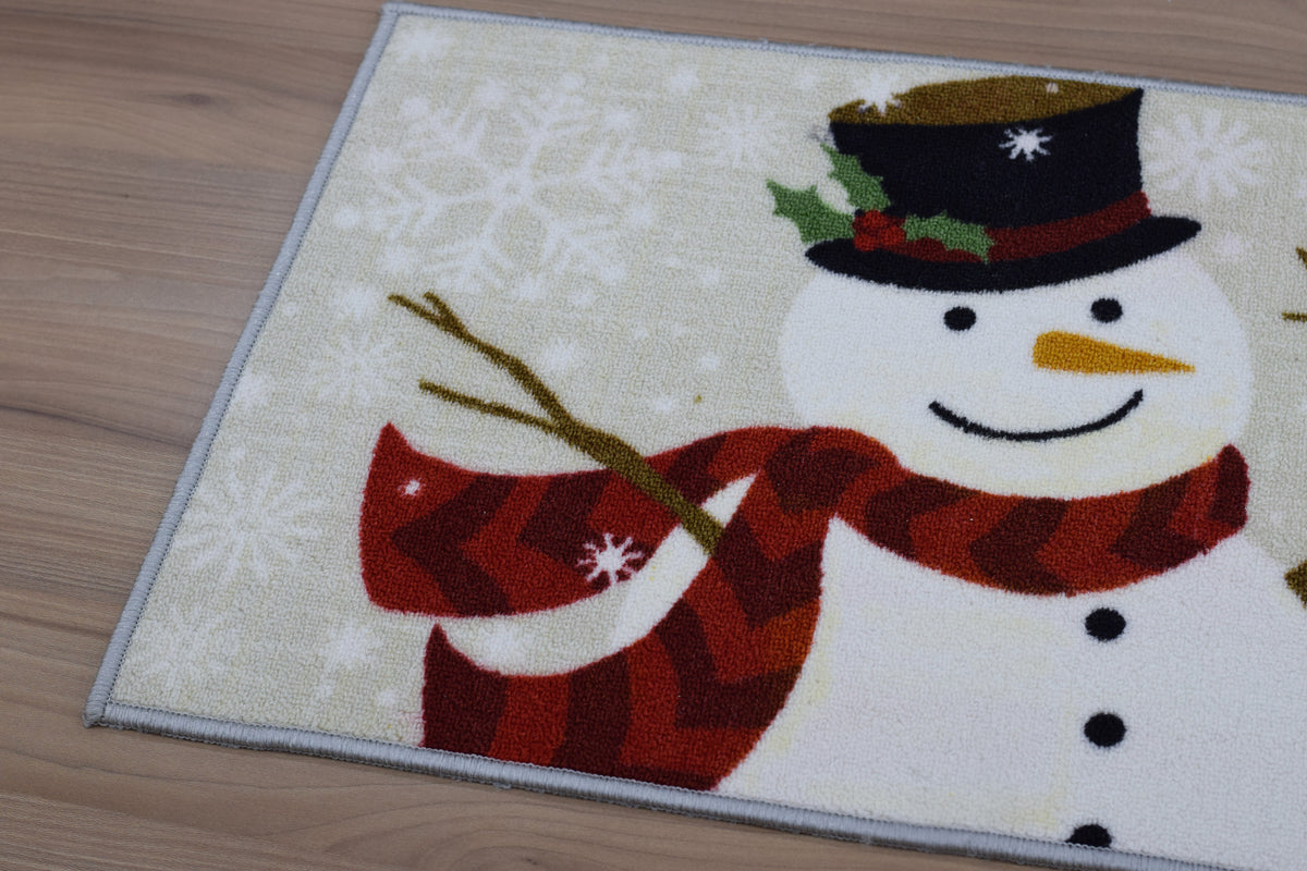 Winter Snowman & Cardinal Floor Mat – 70 x 40 cm | Christmas & Seasonal Home Décor Mat