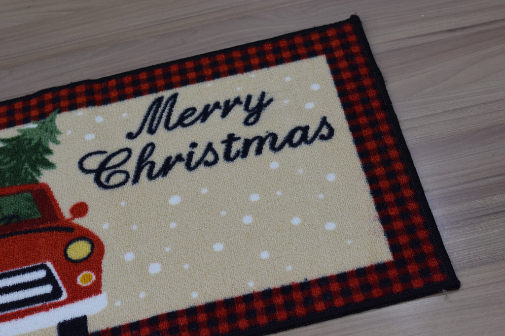 Merry Christmas Red Truck Floor Mat – 70 x 40 cm | Christmas Tree Holiday Door Mat