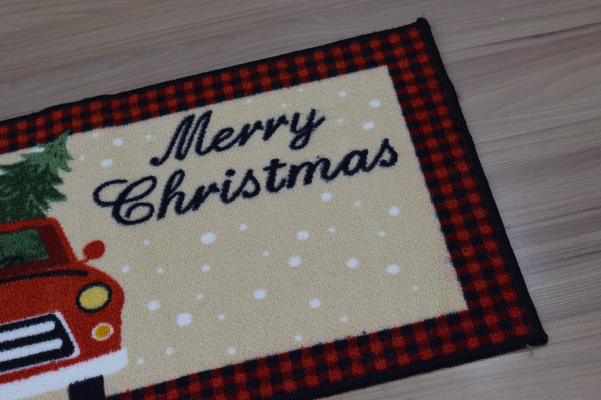 Merry Christmas Red Truck Floor Mat – 70 x 40 cm | Christmas Tree Holiday Door Mat